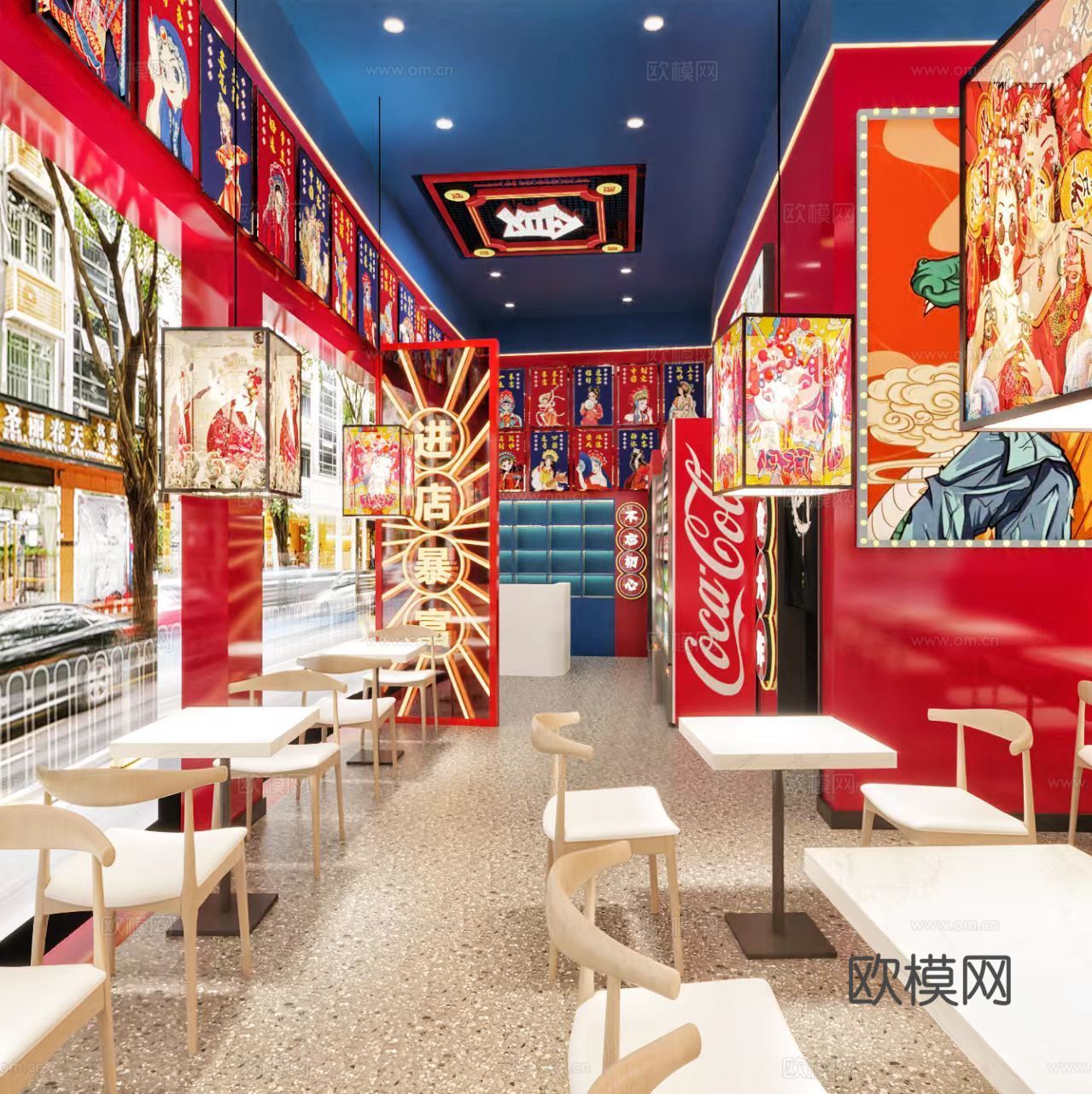 国朝风餐厅免费3d模型下载（渲染图1）