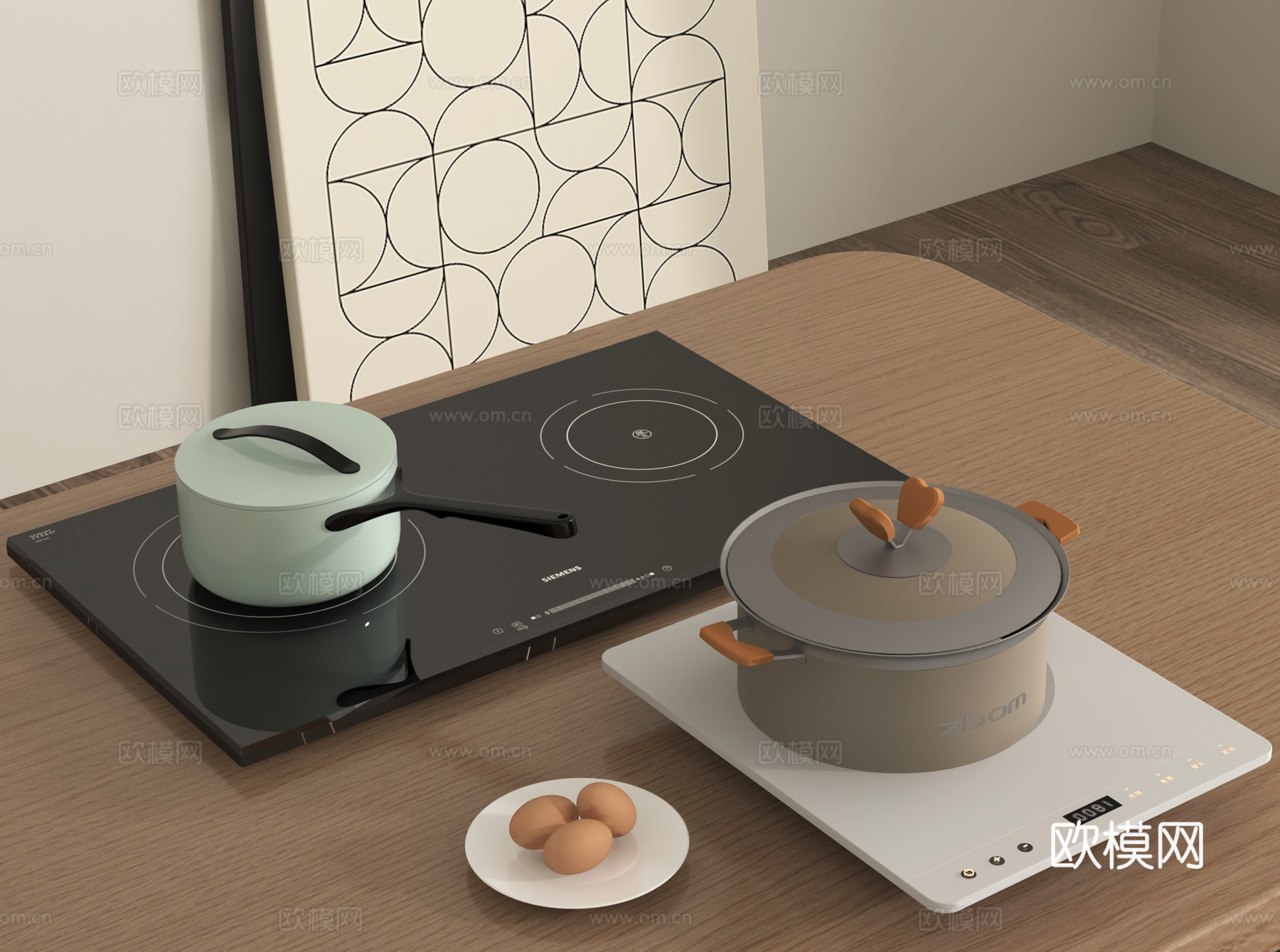 电磁炉 双电磁炉 奶锅 汤锅3d模型