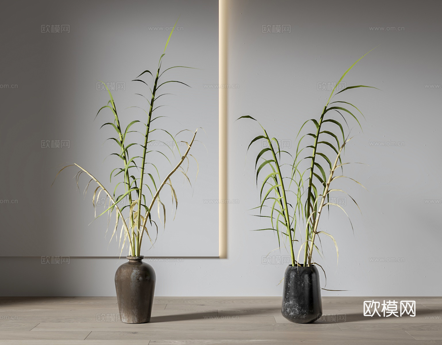 侘寂陶罐植物花瓶 绿植花瓶 绿植盆栽 植物盆栽3d模型