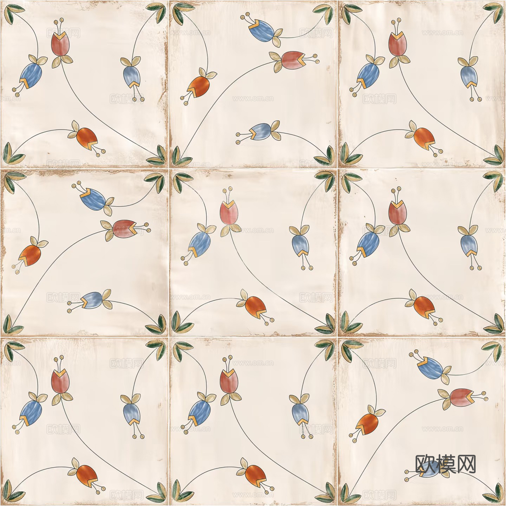 无缝奶油小花花纹花砖