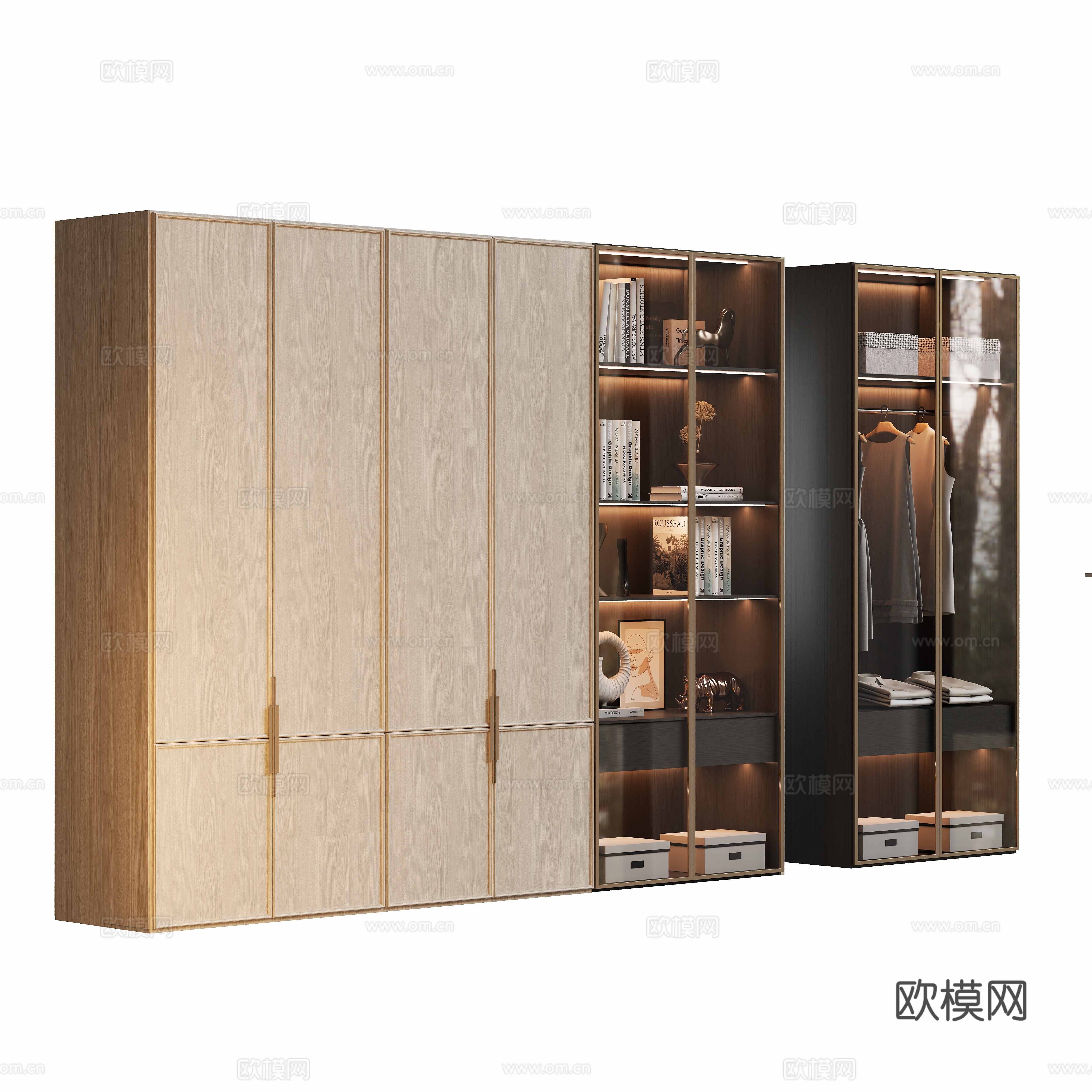 现代玻璃衣柜衣服3d模型
