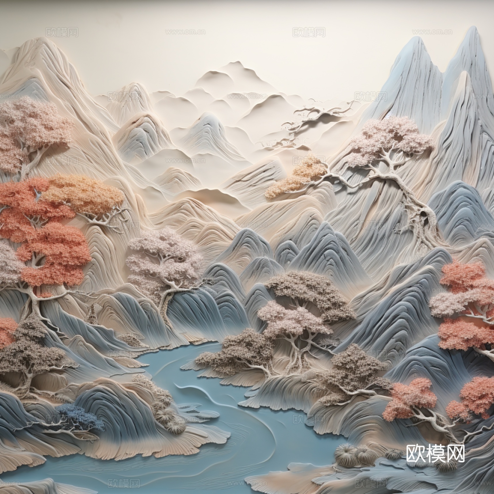 现代壁纸 现代壁画 中式壁画 风景刻画