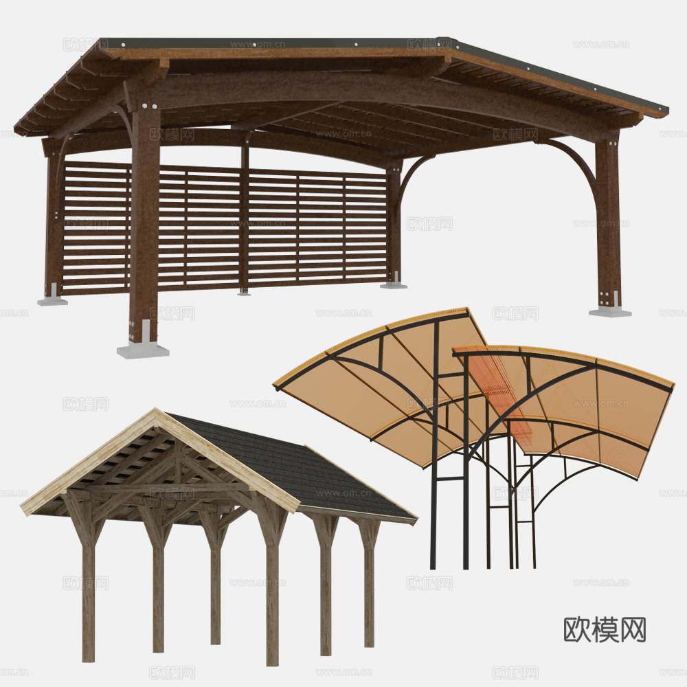 现代遮阳棚 遮阳亭su模型