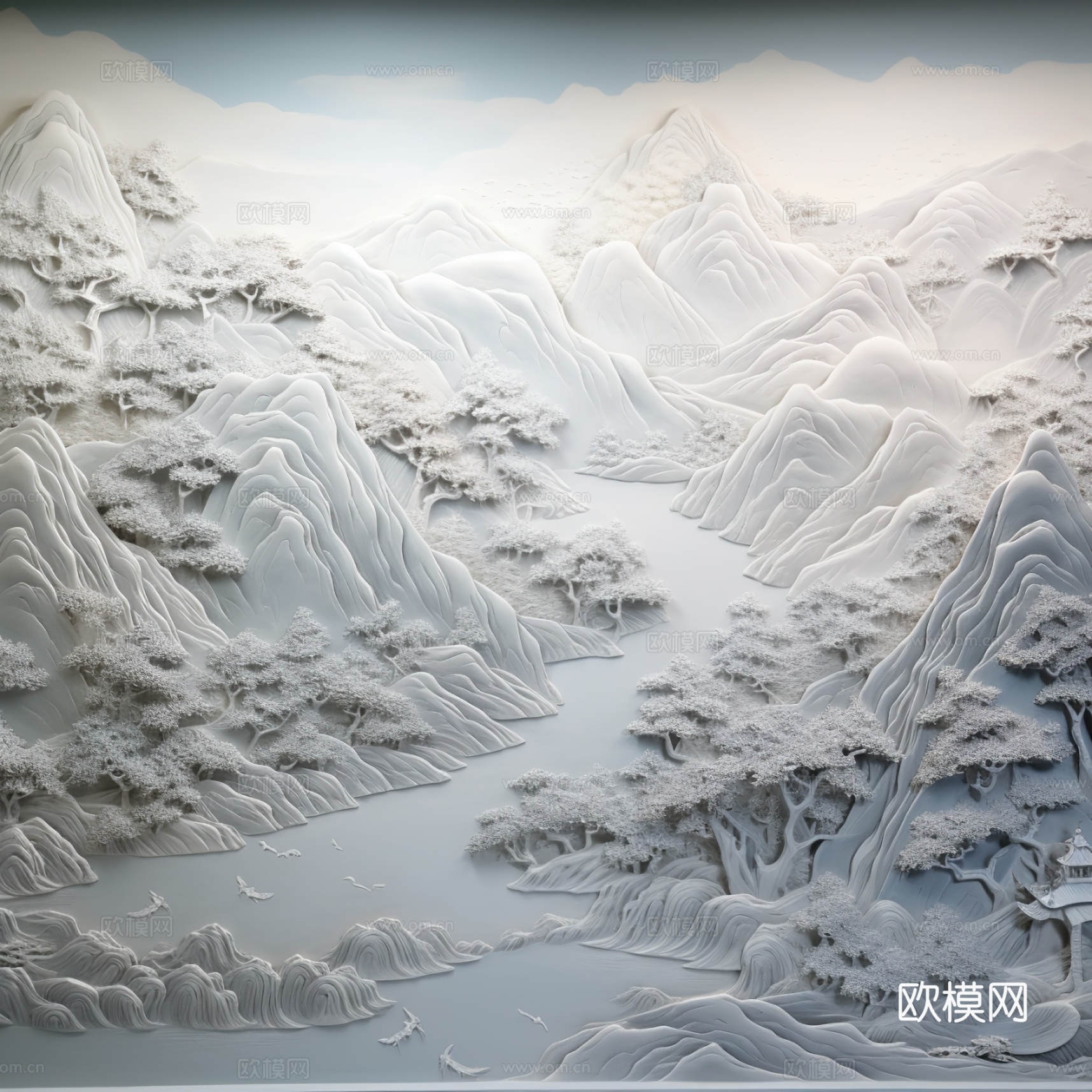 现代壁纸 现代壁画 中式壁画 风景刻画