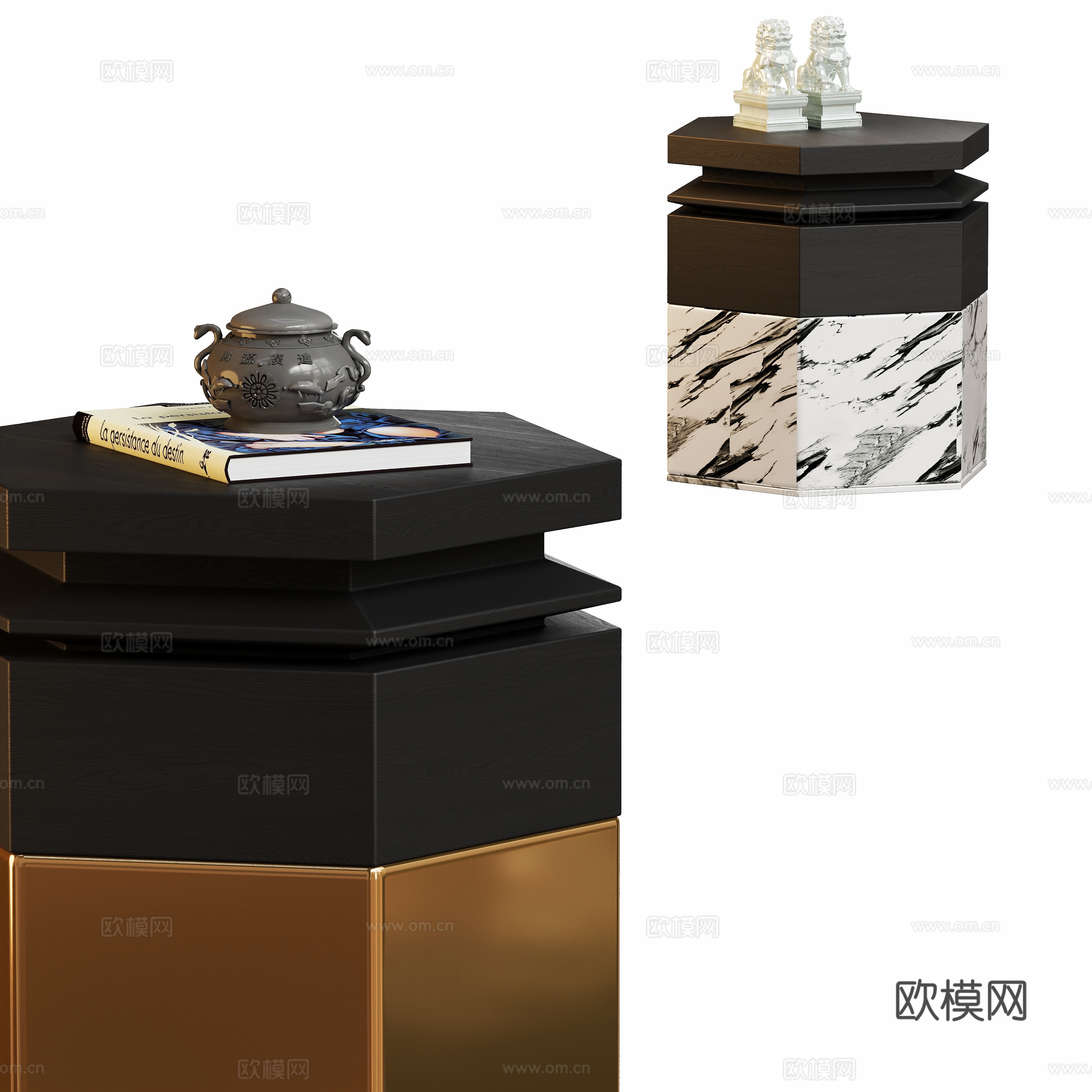 现代石材原木边几角几3d模型