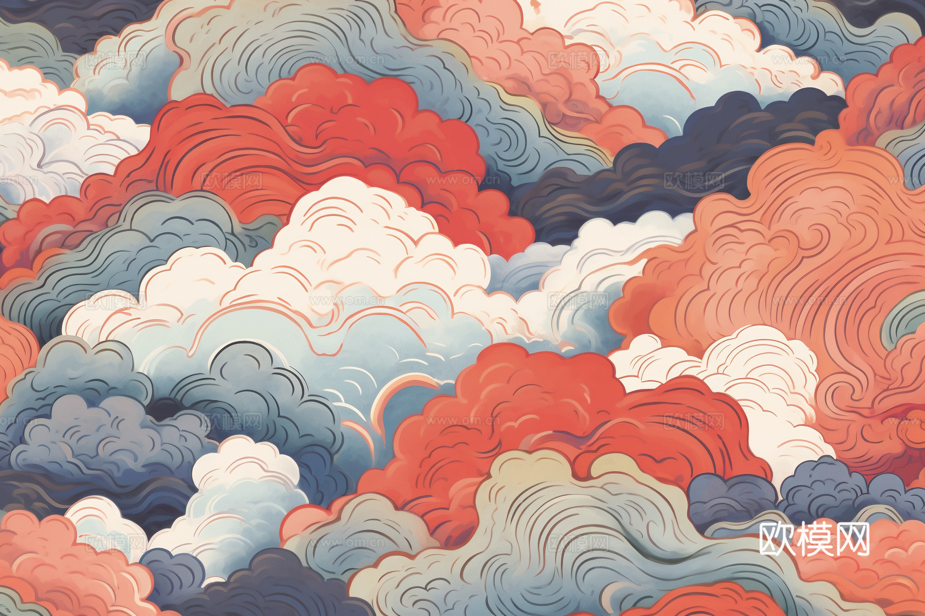 现代水墨壁纸 现代壁画 中式壁画 风景刻画