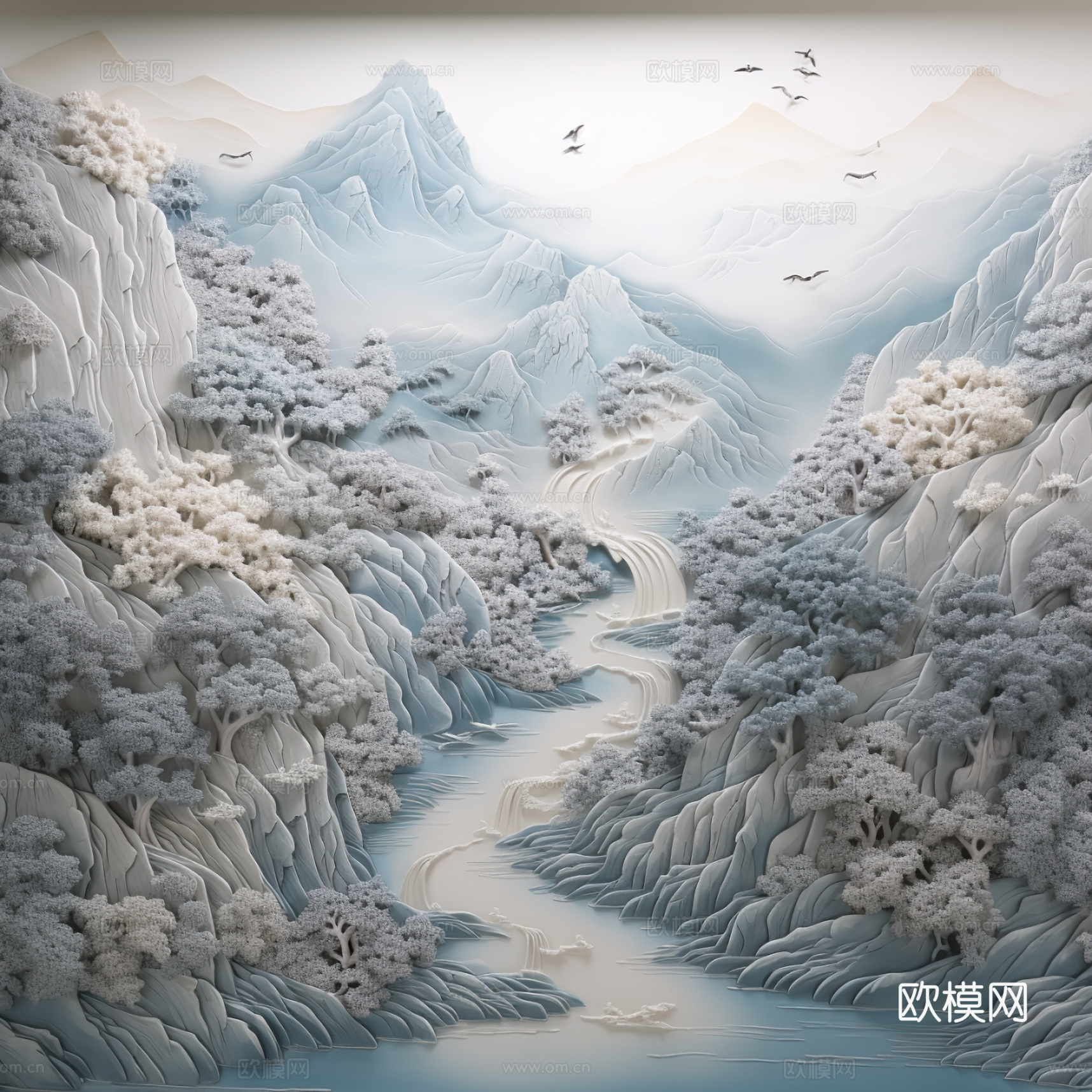 现代壁纸 现代壁画 中式壁画 风景刻画