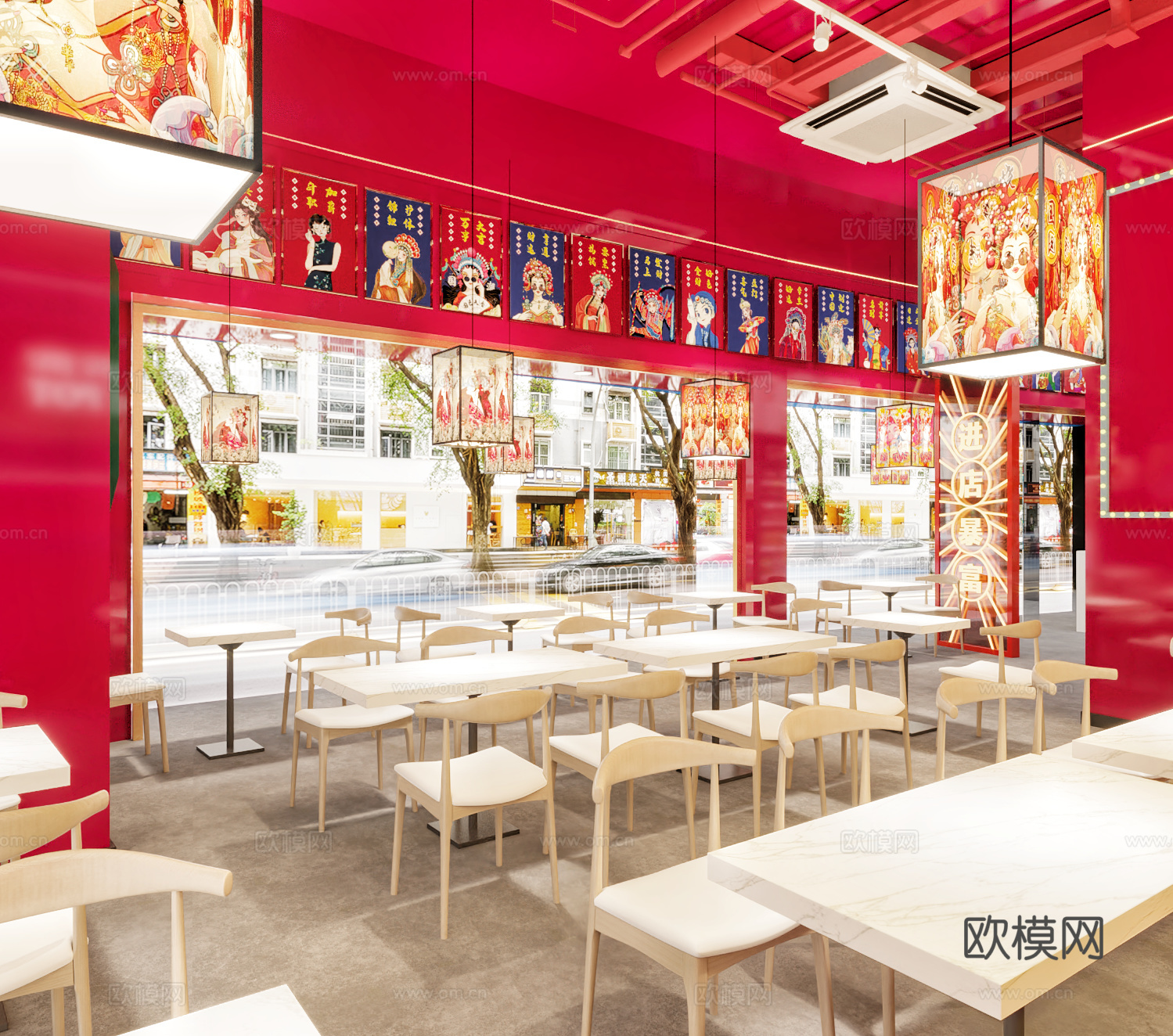 国朝风餐厅免费3d模型下载（渲染图3）