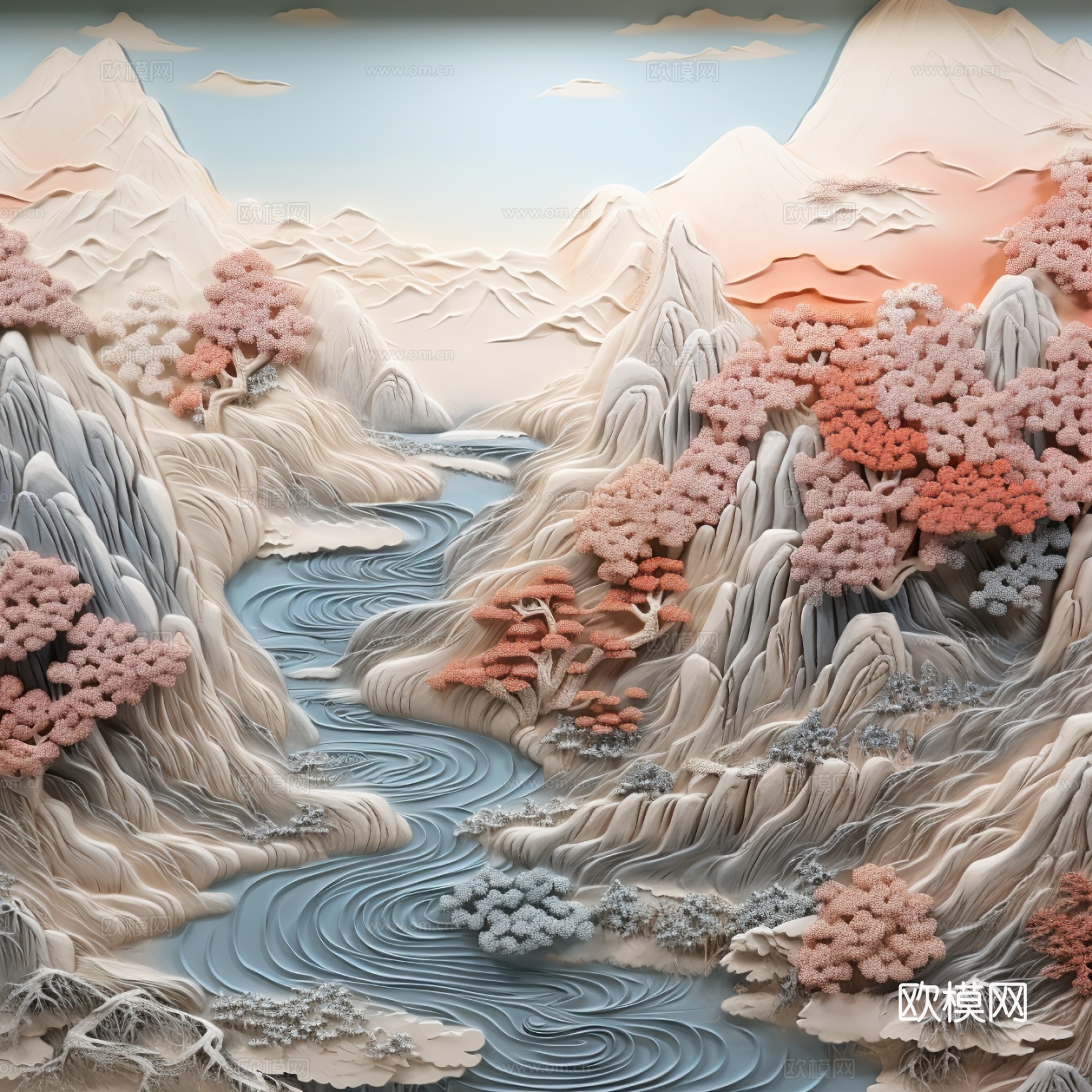 现代壁纸 现代壁画 中式壁画 风景刻画