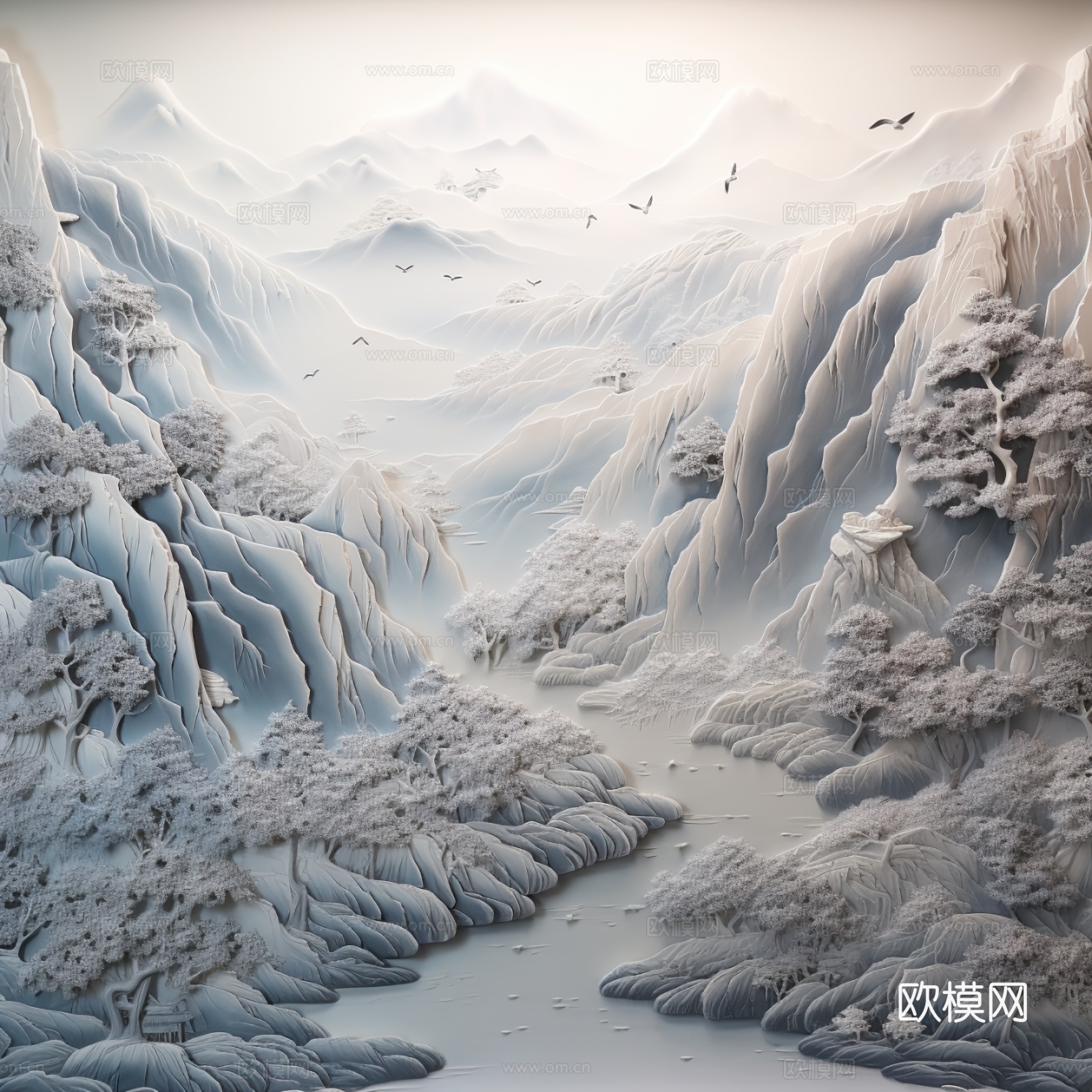 现代壁纸 现代壁画 中式壁画 风景刻画