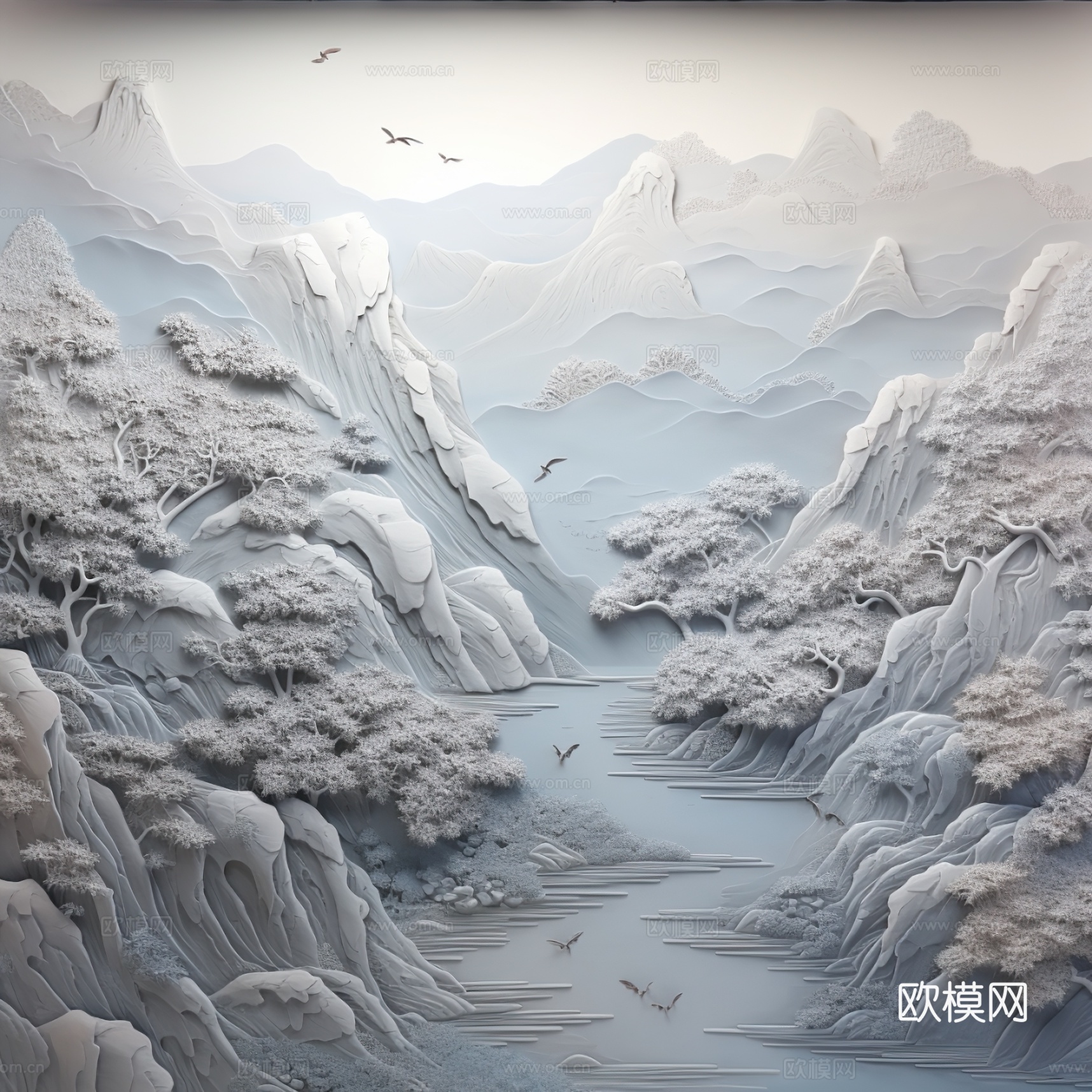 现代壁纸 现代壁画 中式壁画 风景刻画