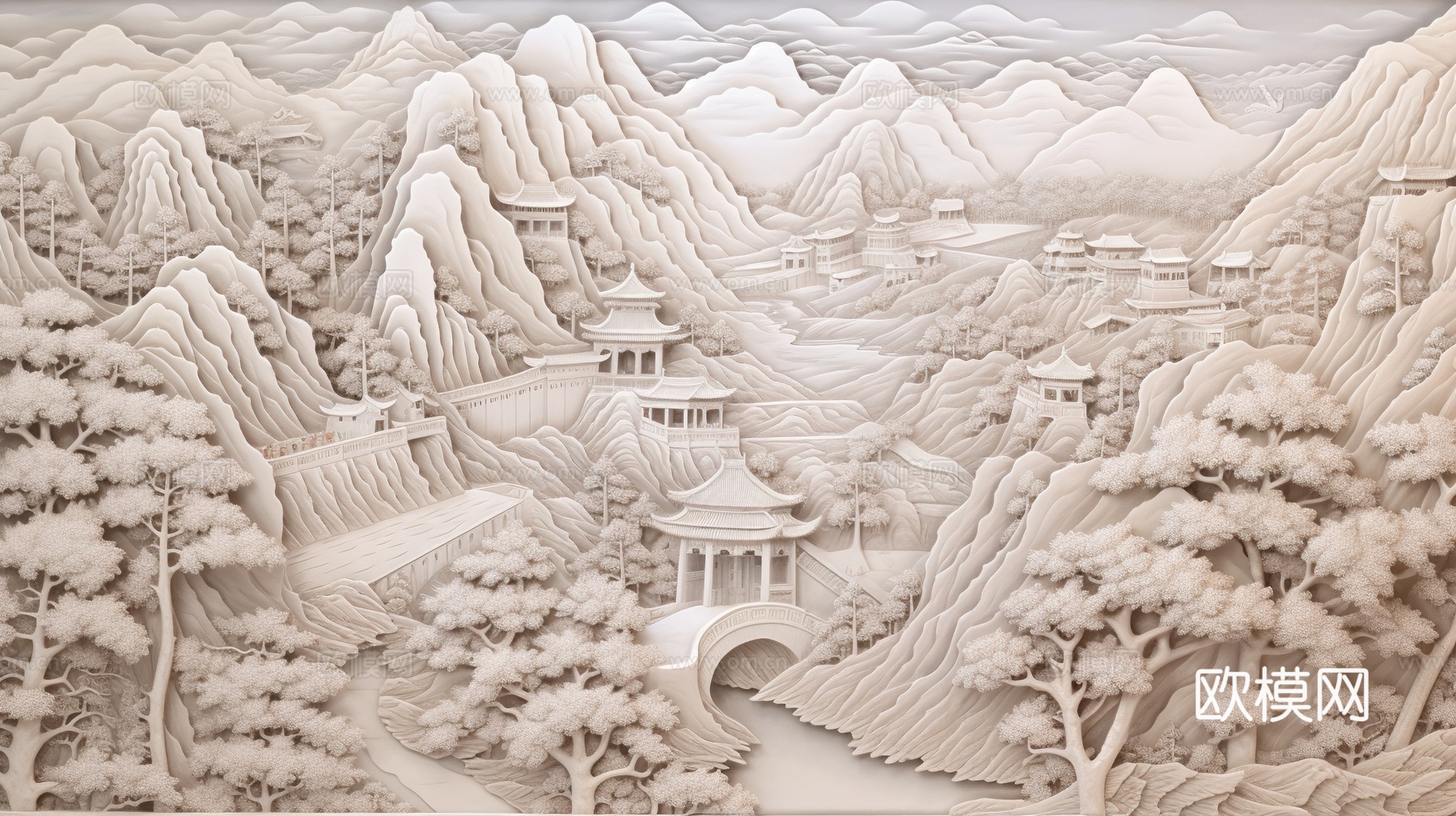 现代壁纸 现代壁画 中式壁画 风景刻画