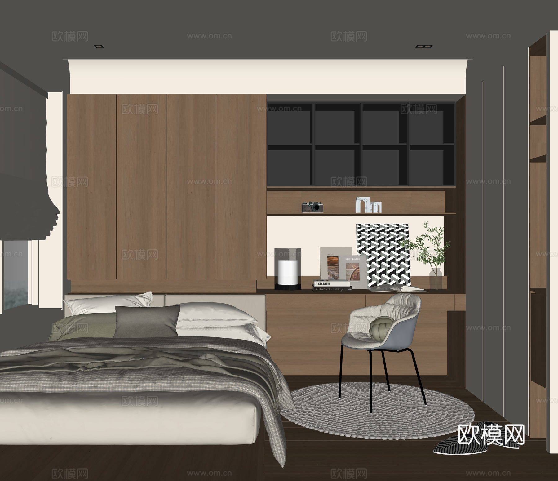 现代榻榻米卧室su模型