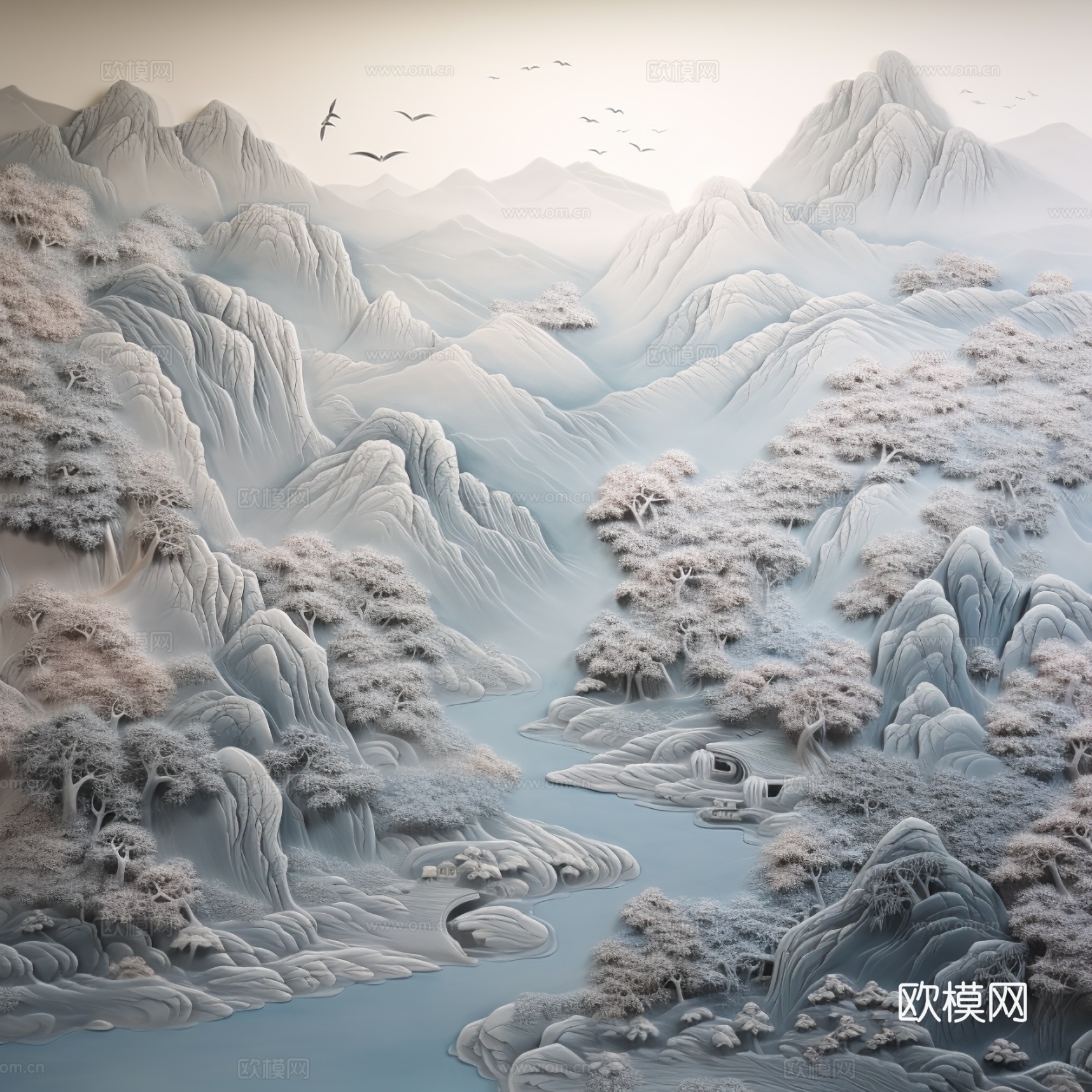 现代壁纸 现代壁画 中式壁画 风景刻画