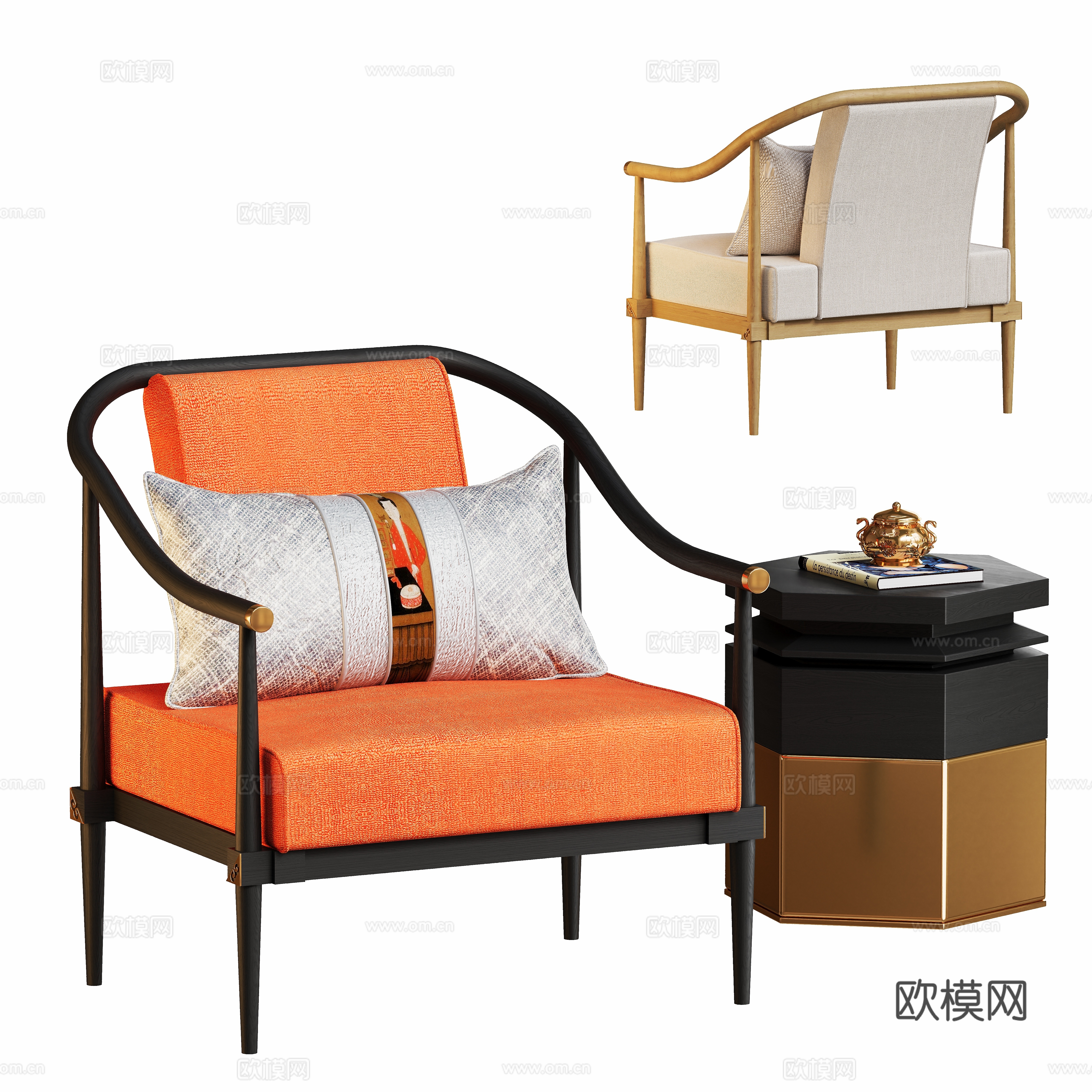 新中式休闲椅沙发3d模型