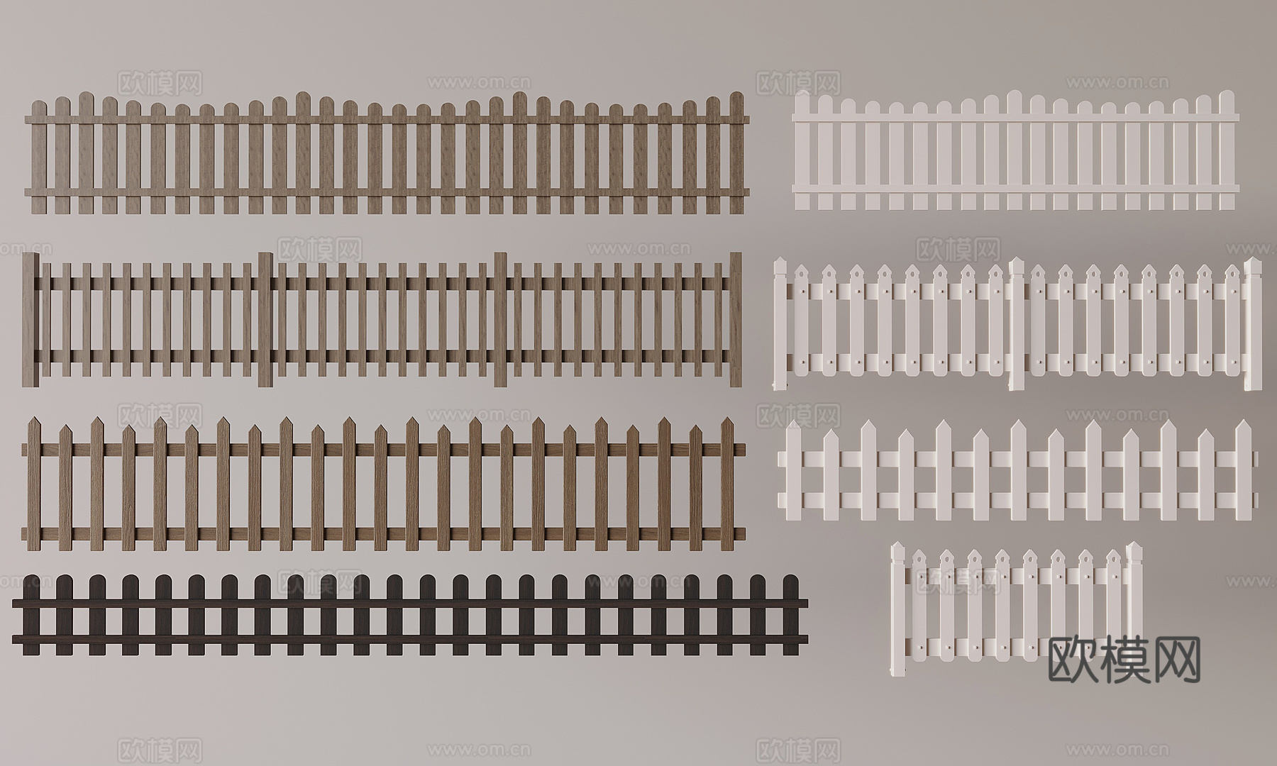 篱笆围栏隔离栏 木栅栏防护栏栏杆 庭院木篱笆栅栏3d模型