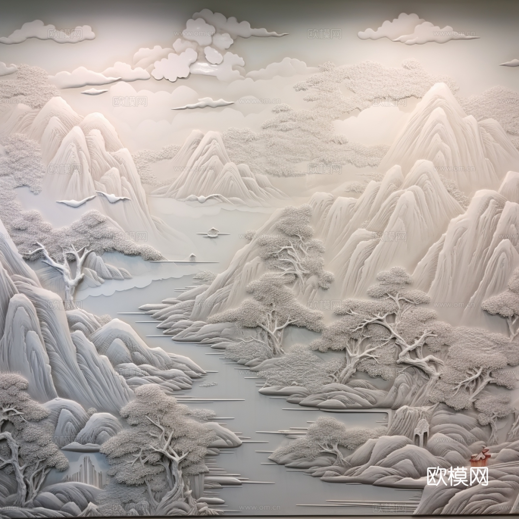 现代壁纸 现代壁画 中式壁画 风景刻画