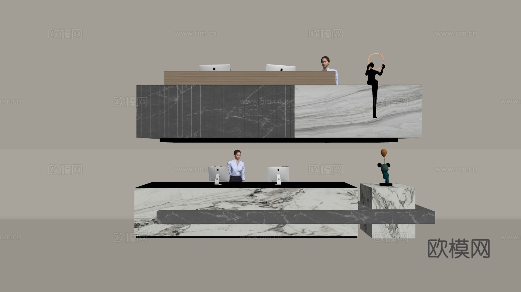 现代公司前台  接待区 吧台  接待台 服务台组合su模型下载（渲染图2）