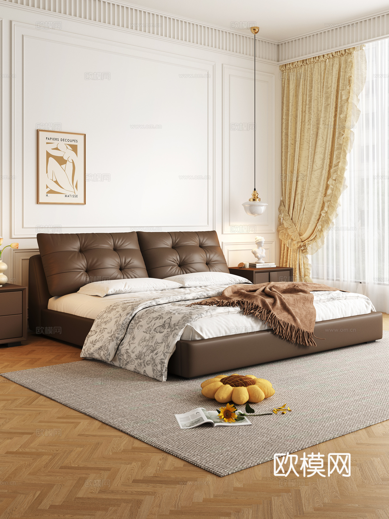 现代双人床3d模型下载