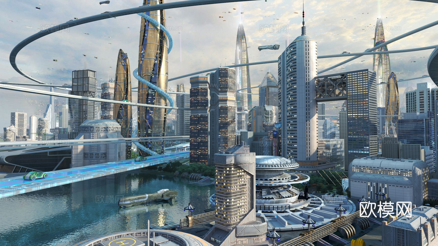 现代科幻未来城市3d模型