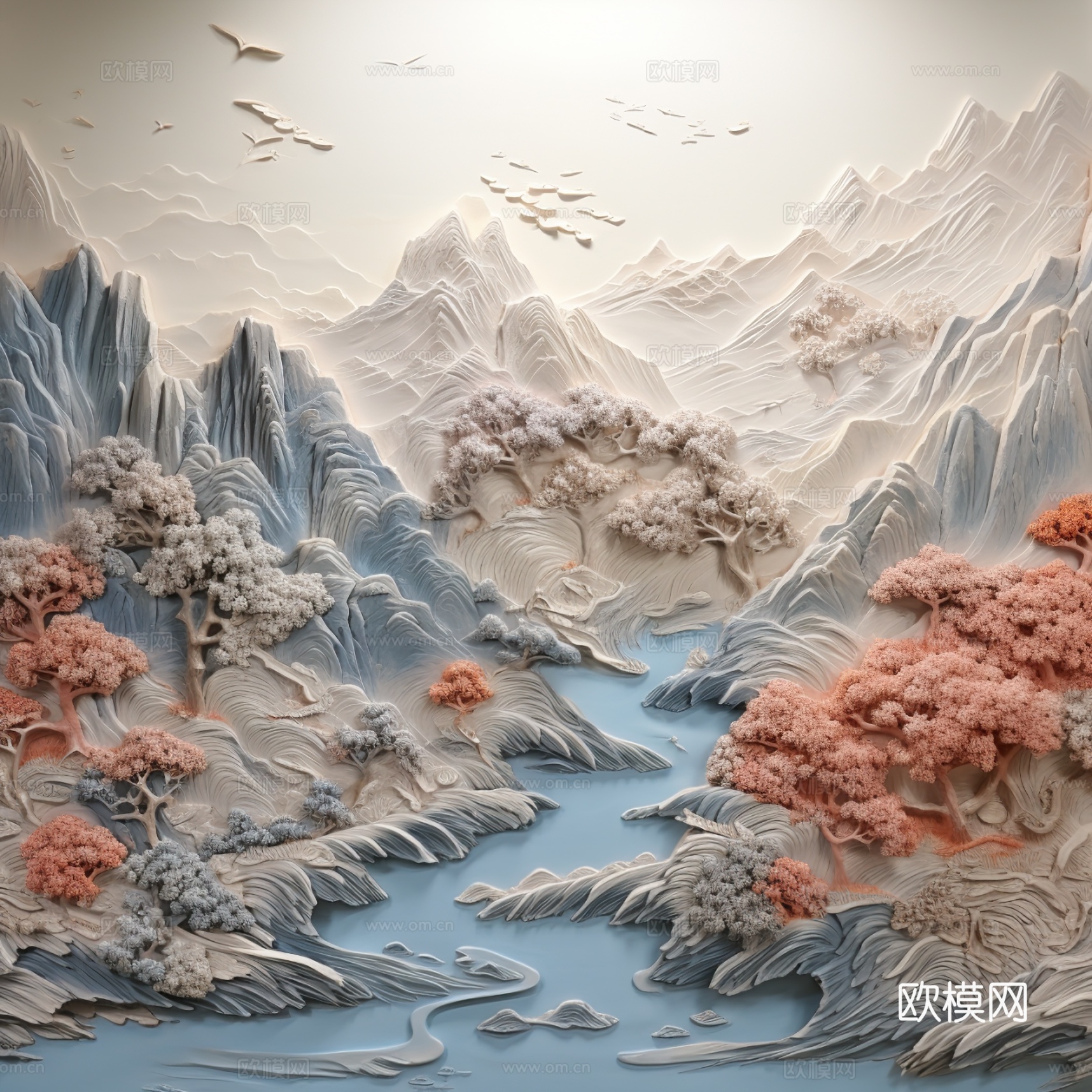 现代壁纸 现代壁画 中式壁画 风景刻画
