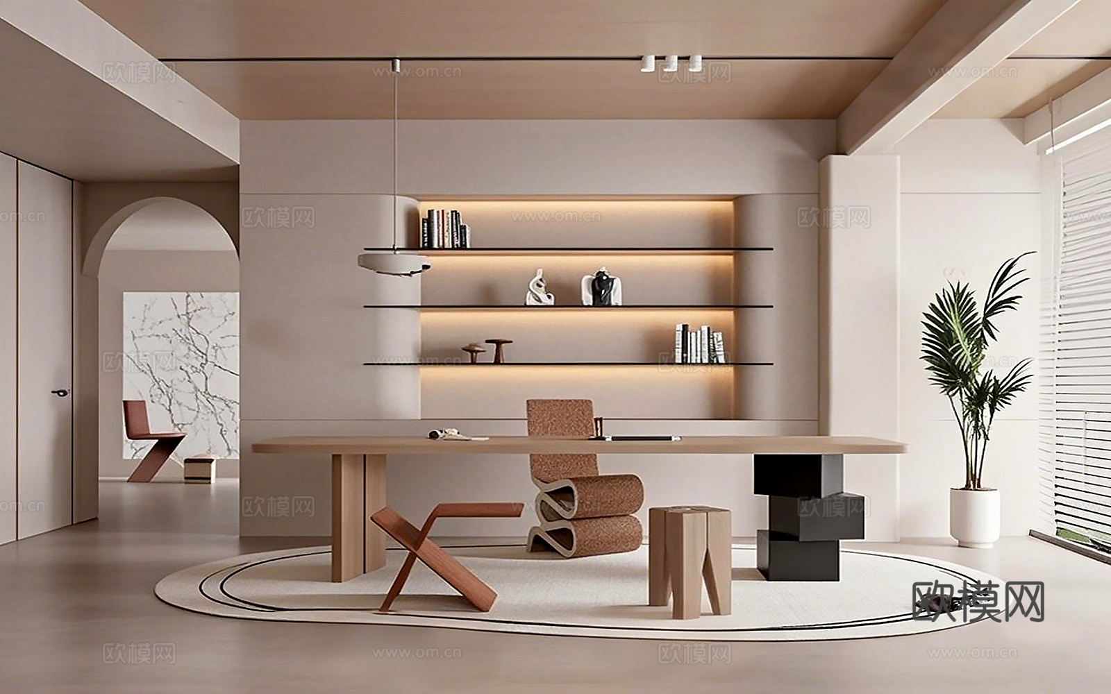 现代书房3d模型下载