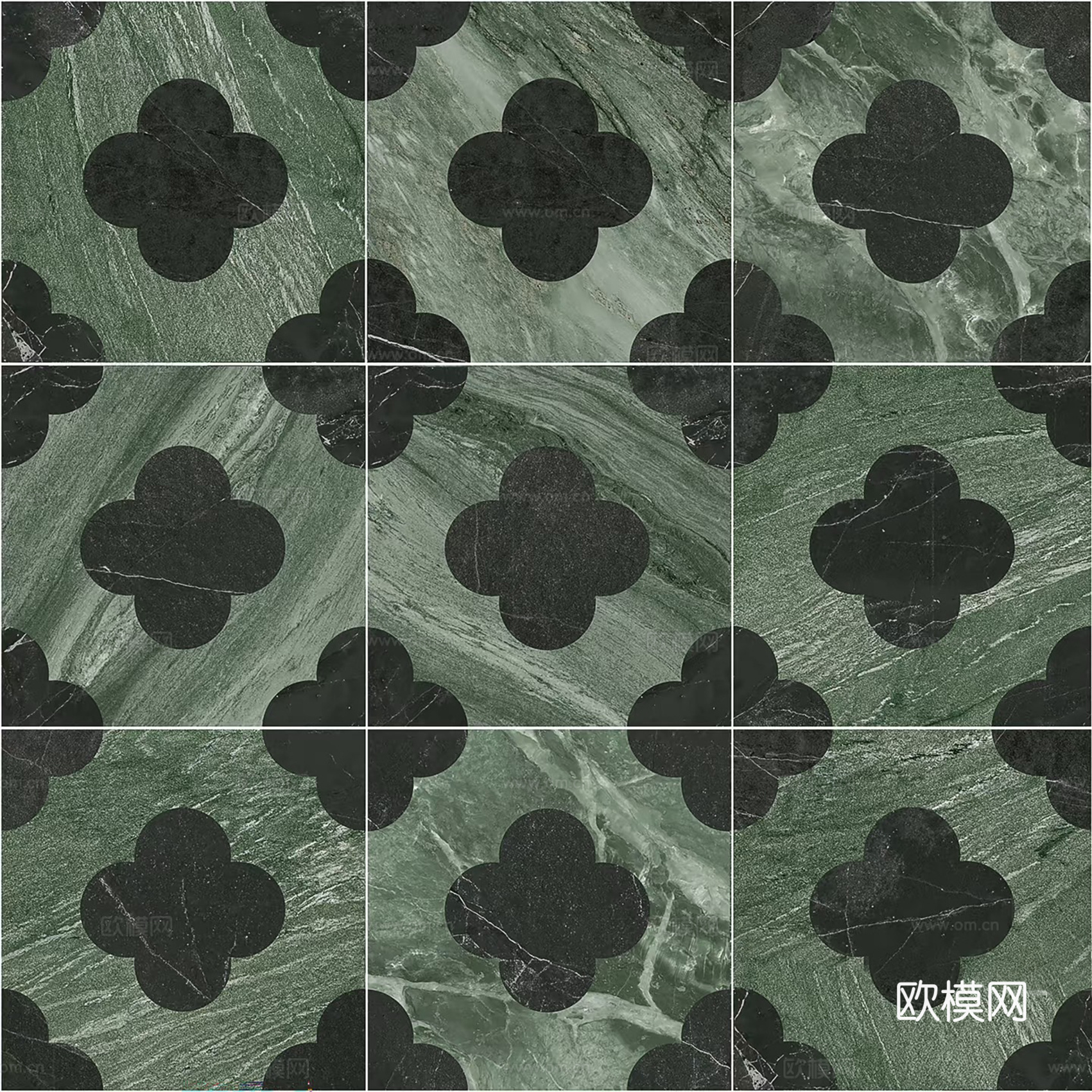 无缝轻奢绿色梅花几何花砖