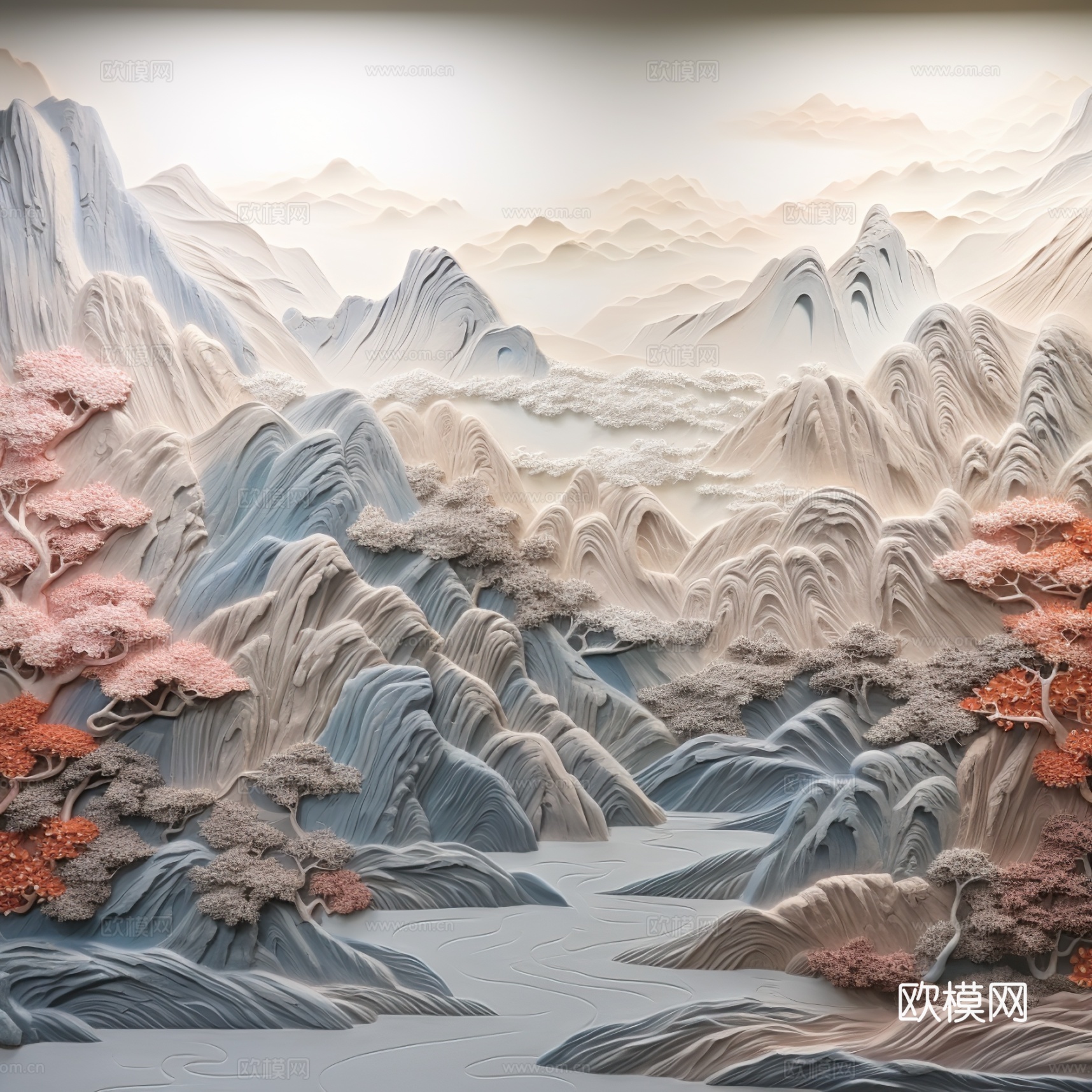 现代壁纸 现代壁画 中式壁画 风景刻画