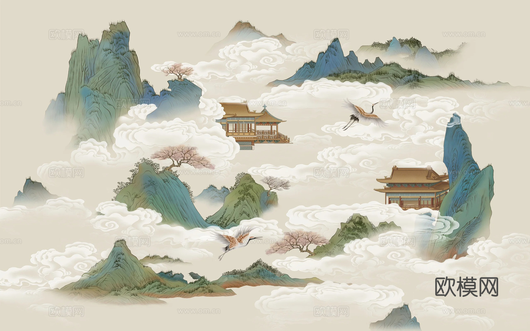 现代水墨壁纸 现代壁画 中式壁画 风景刻画