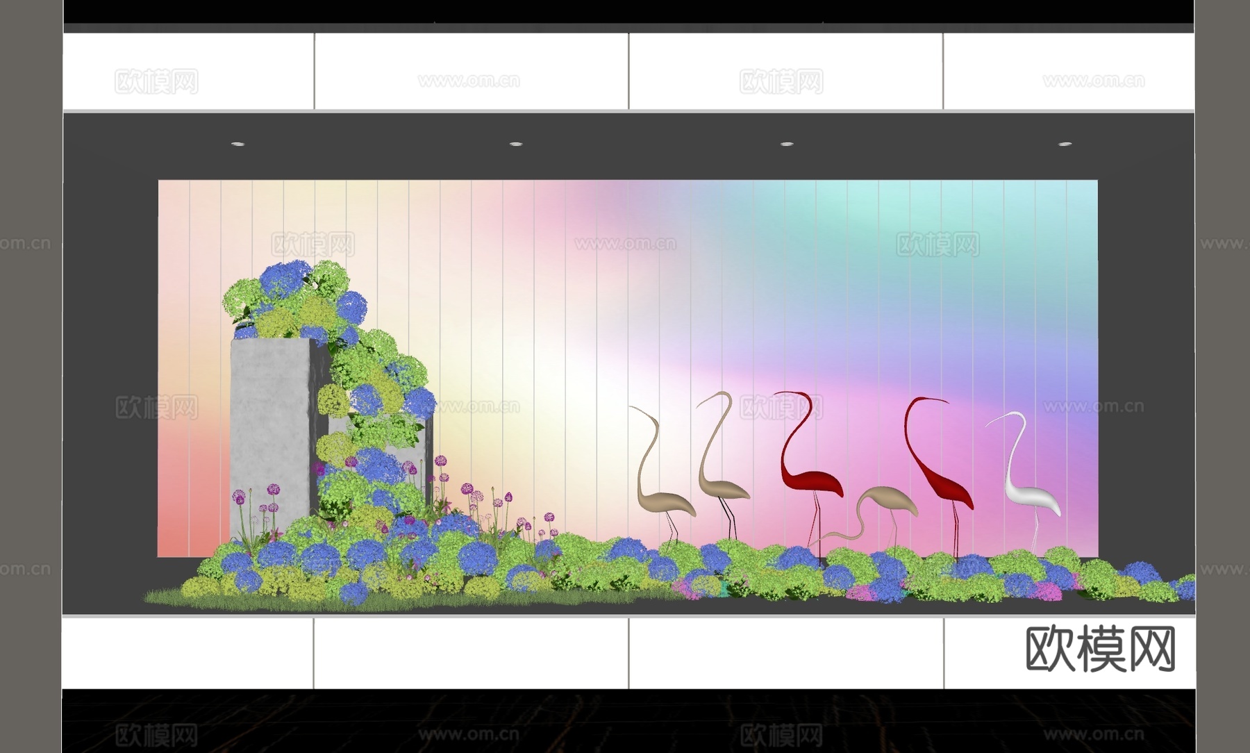 现代室内景观造景 花艺景观 室内景观su模型