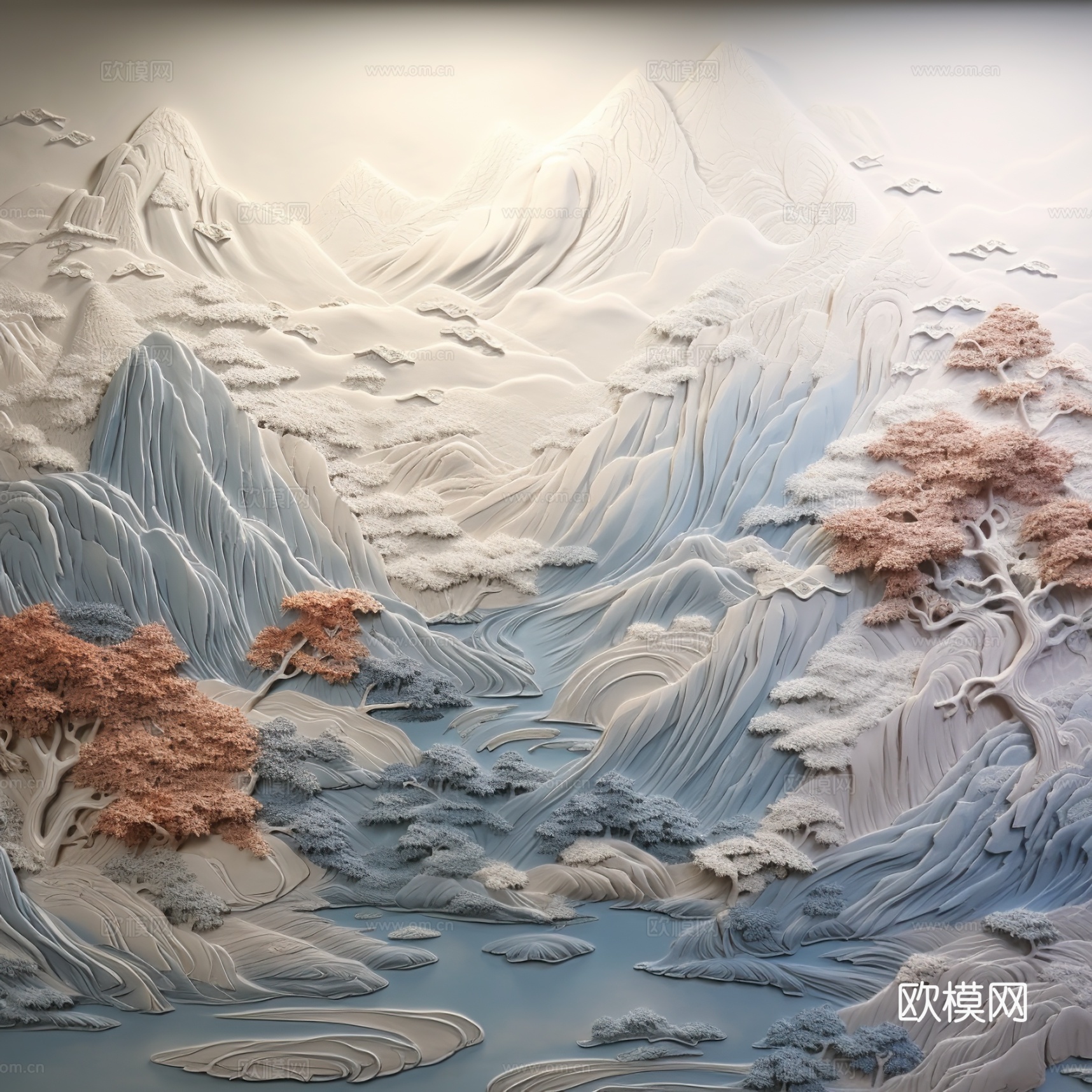 现代壁纸 现代壁画 中式壁画 风景刻画