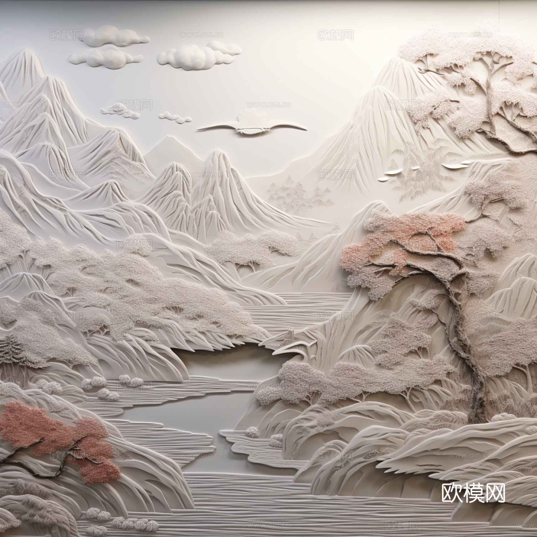 现代壁纸 现代壁画 中式壁画 风景刻画