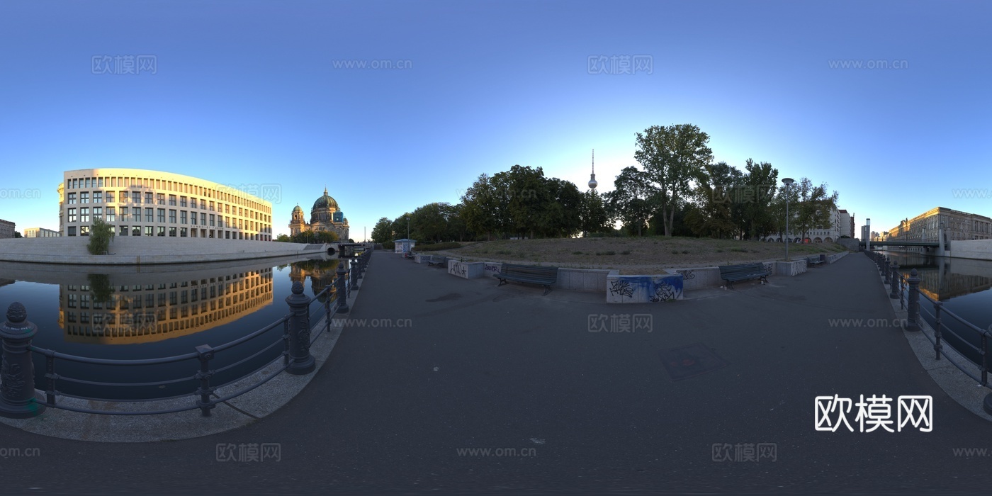 日落城市HDR 公园外景 大楼配景