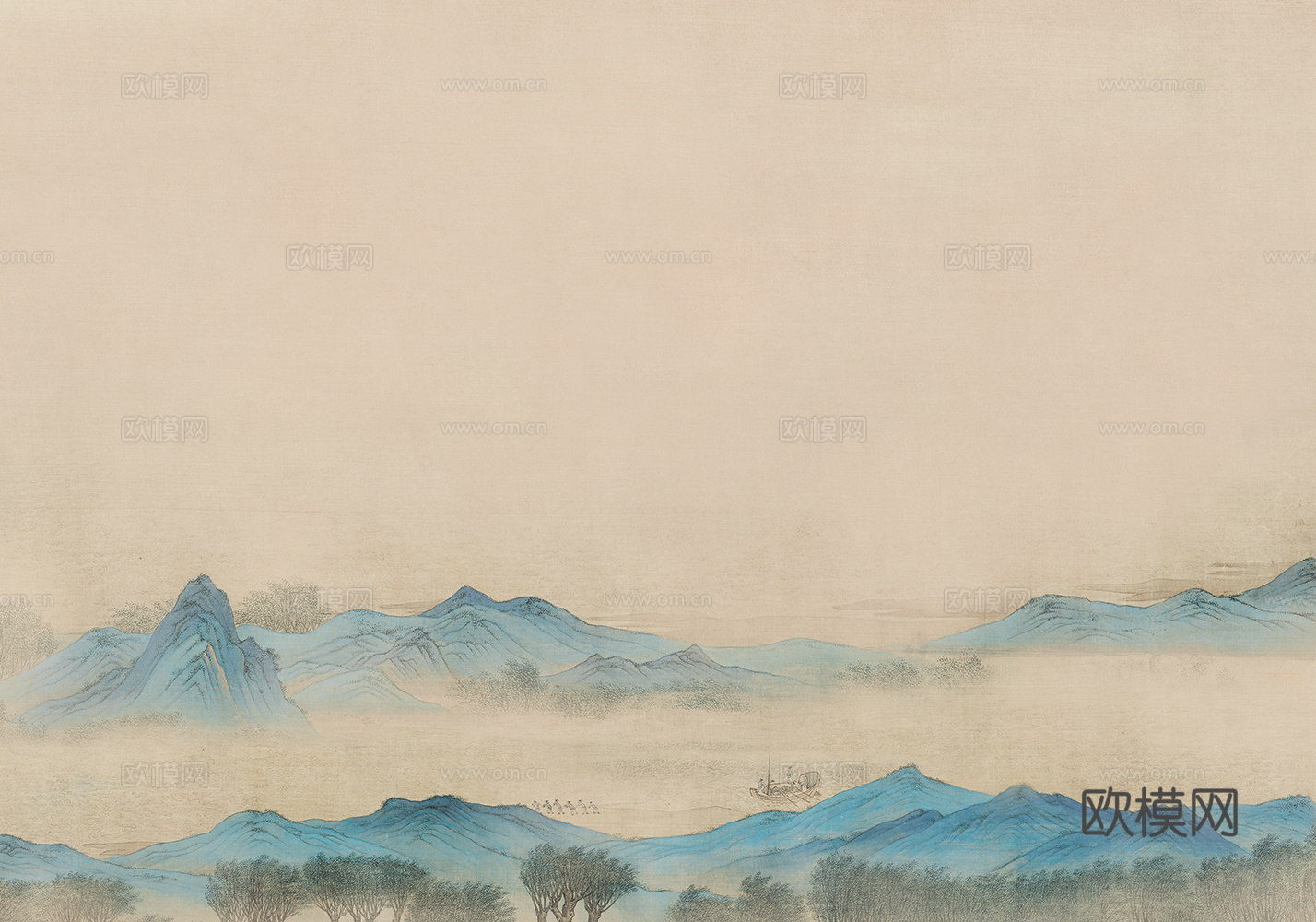 现代水墨壁纸 现代壁画 中式壁画 风景刻画