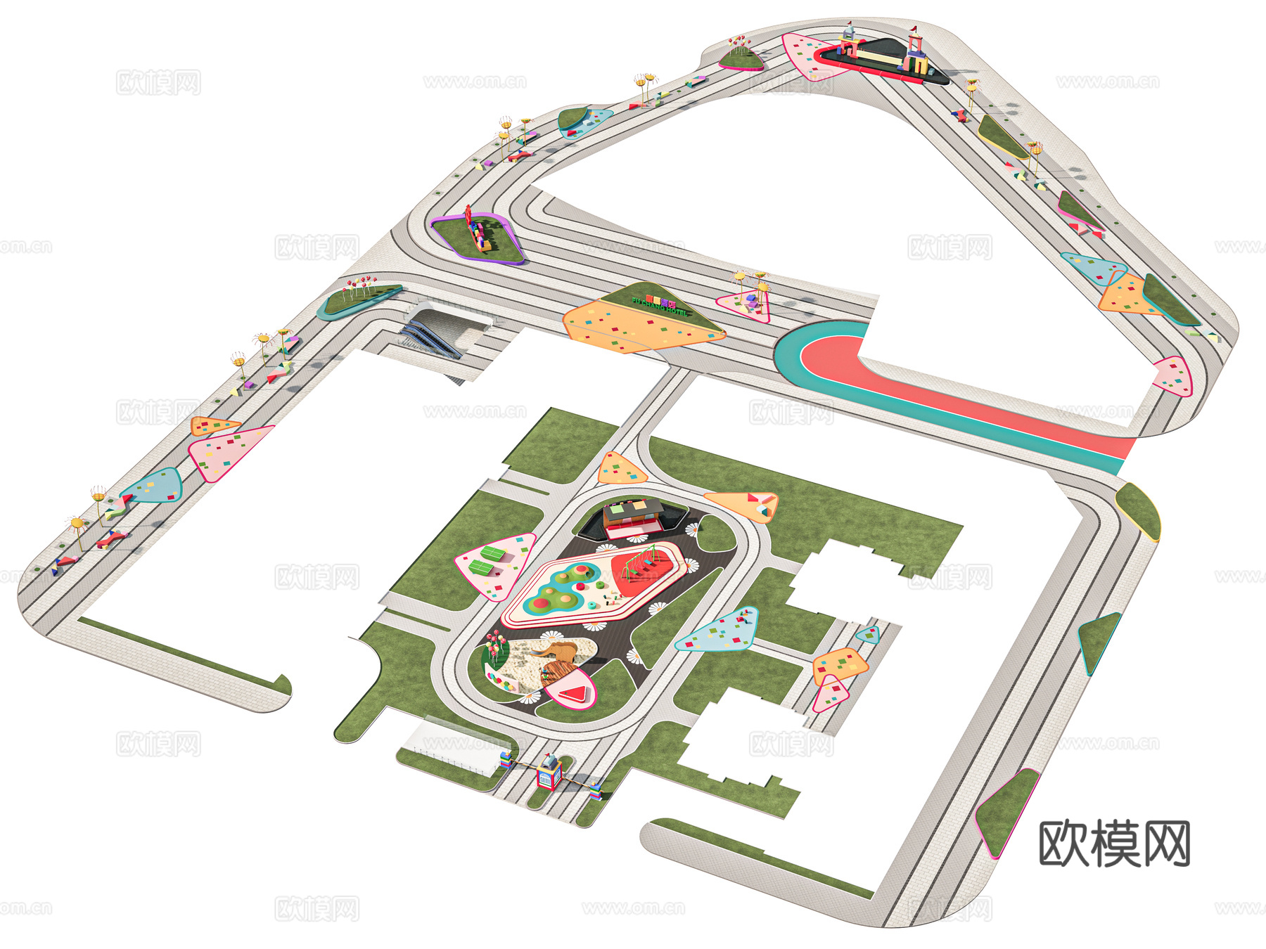 现代景观公园 景观公园体育公园 儿童游乐场地 城市运动公园su模型