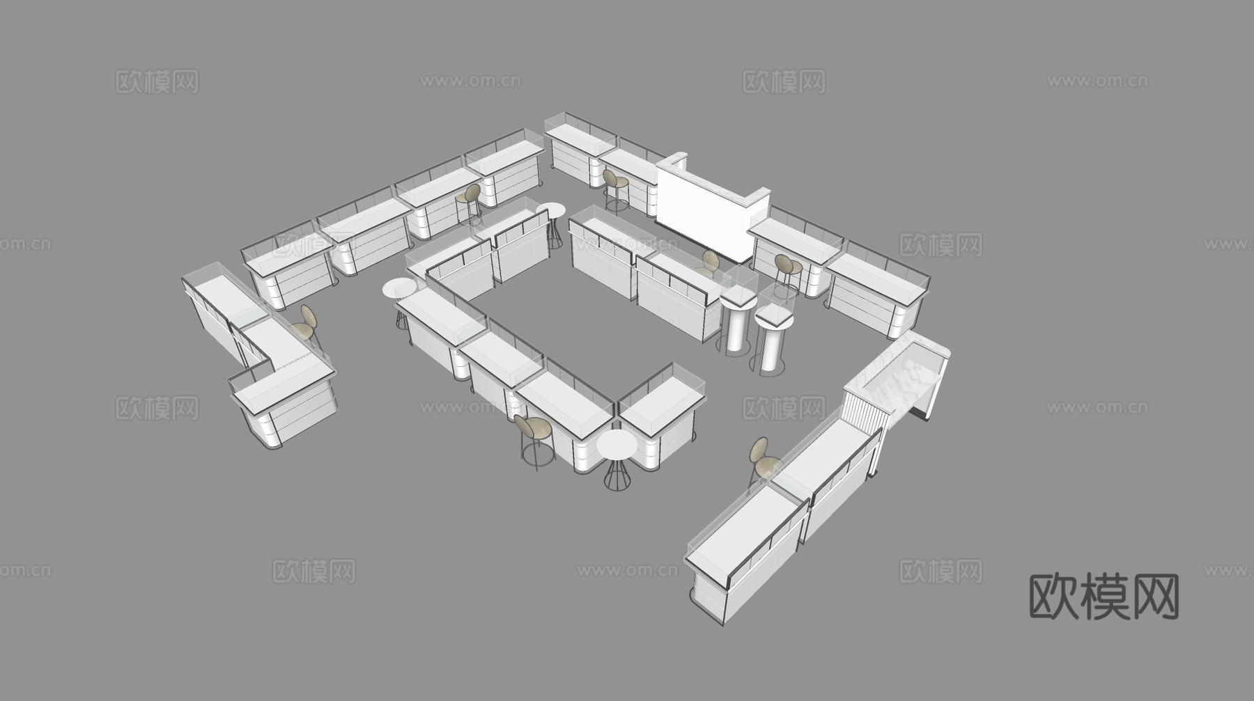 轻奢首饰柜 岛台首饰柜 珠宝展示柜 金店展柜 展示柜su模型