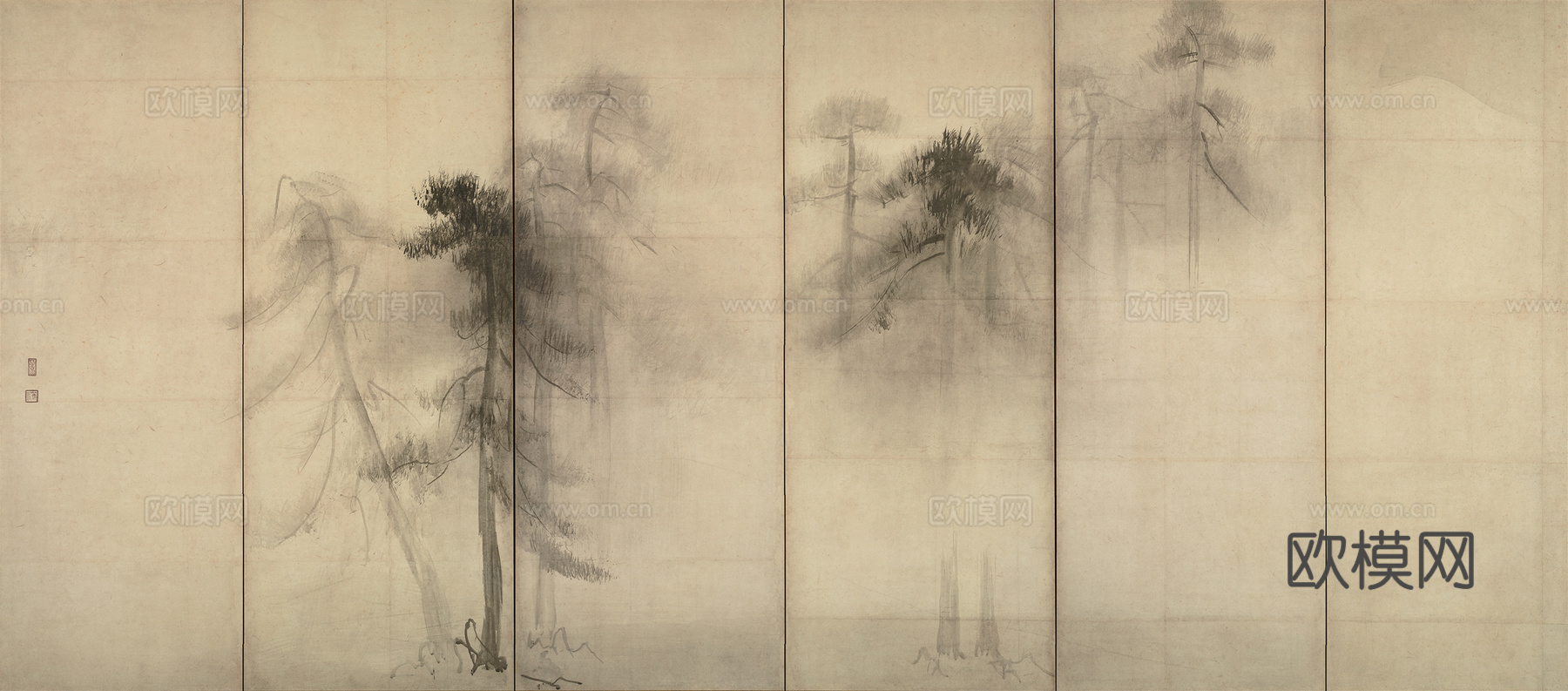 现代水墨壁纸 现代壁画 中式壁画 风景刻画