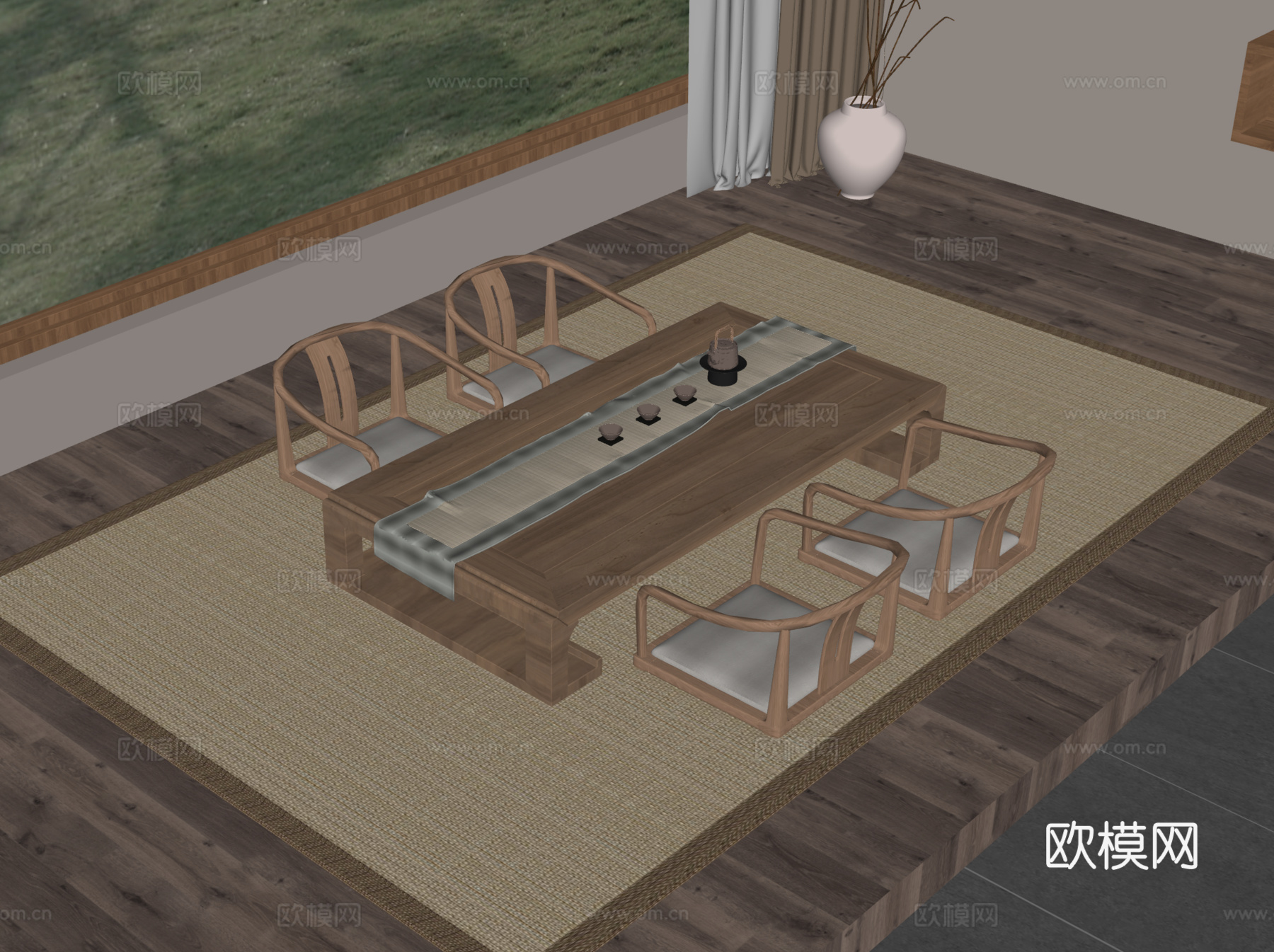 新中式茶室su模型下载（渲染图2）