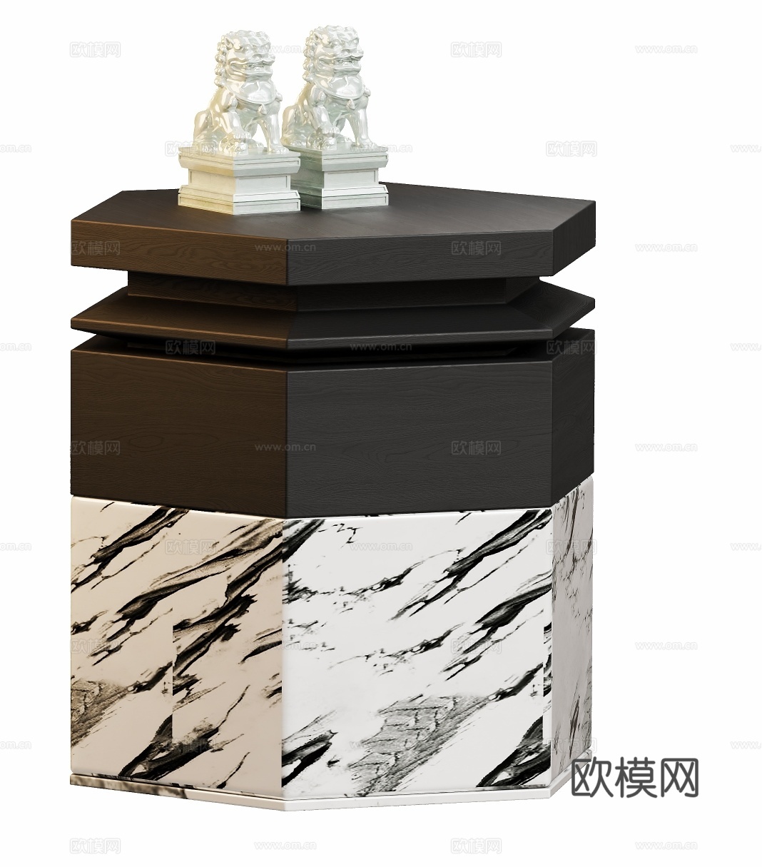 现代石材原木边几角几3d模型