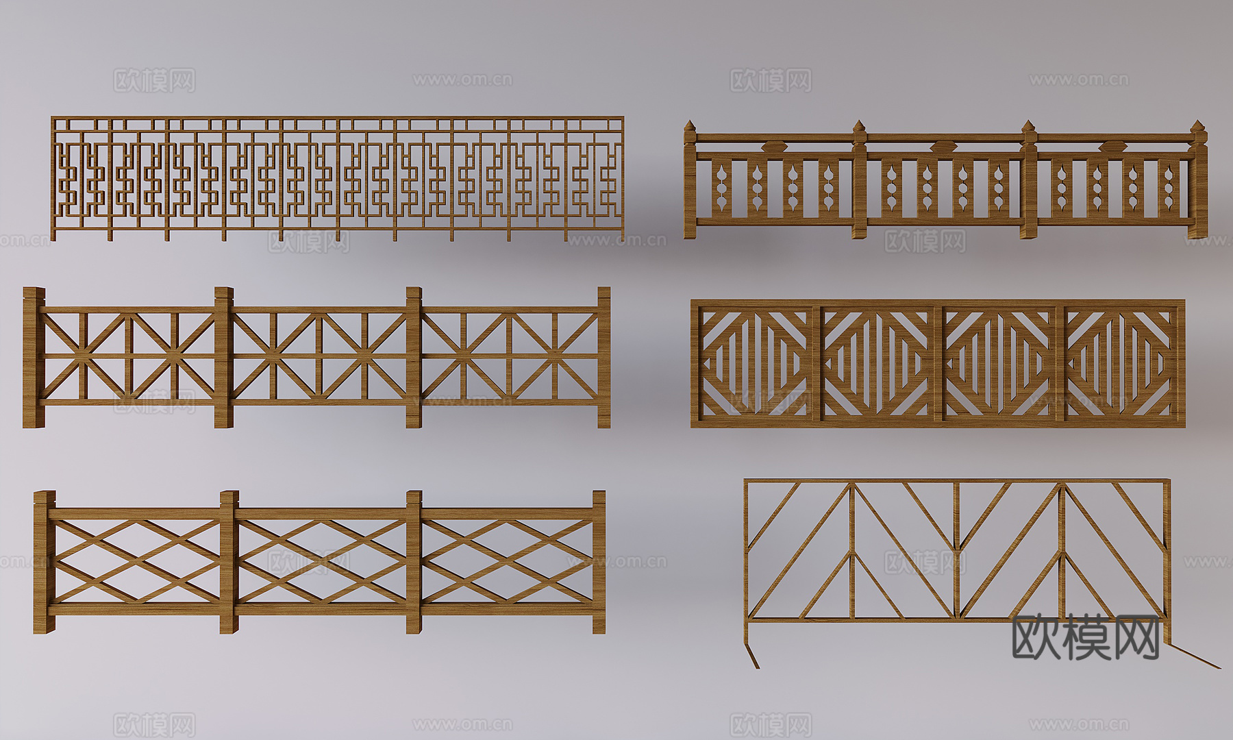 新中式楼梯栏杆 实木扶手栏杆围栏 镂空隔断防护栏3d模型