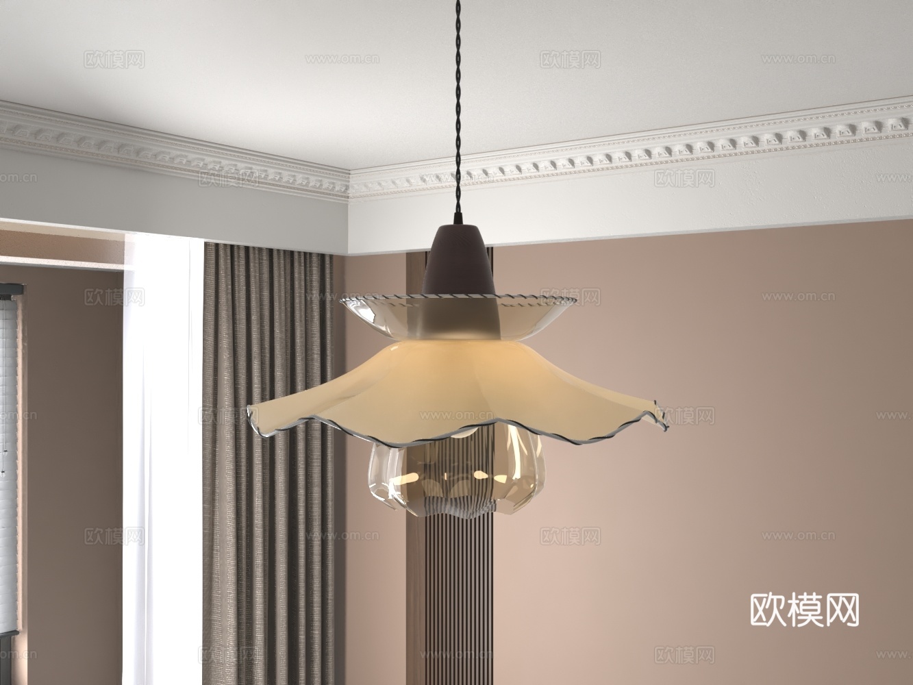 中式玻璃卧室吊灯3d模型下载