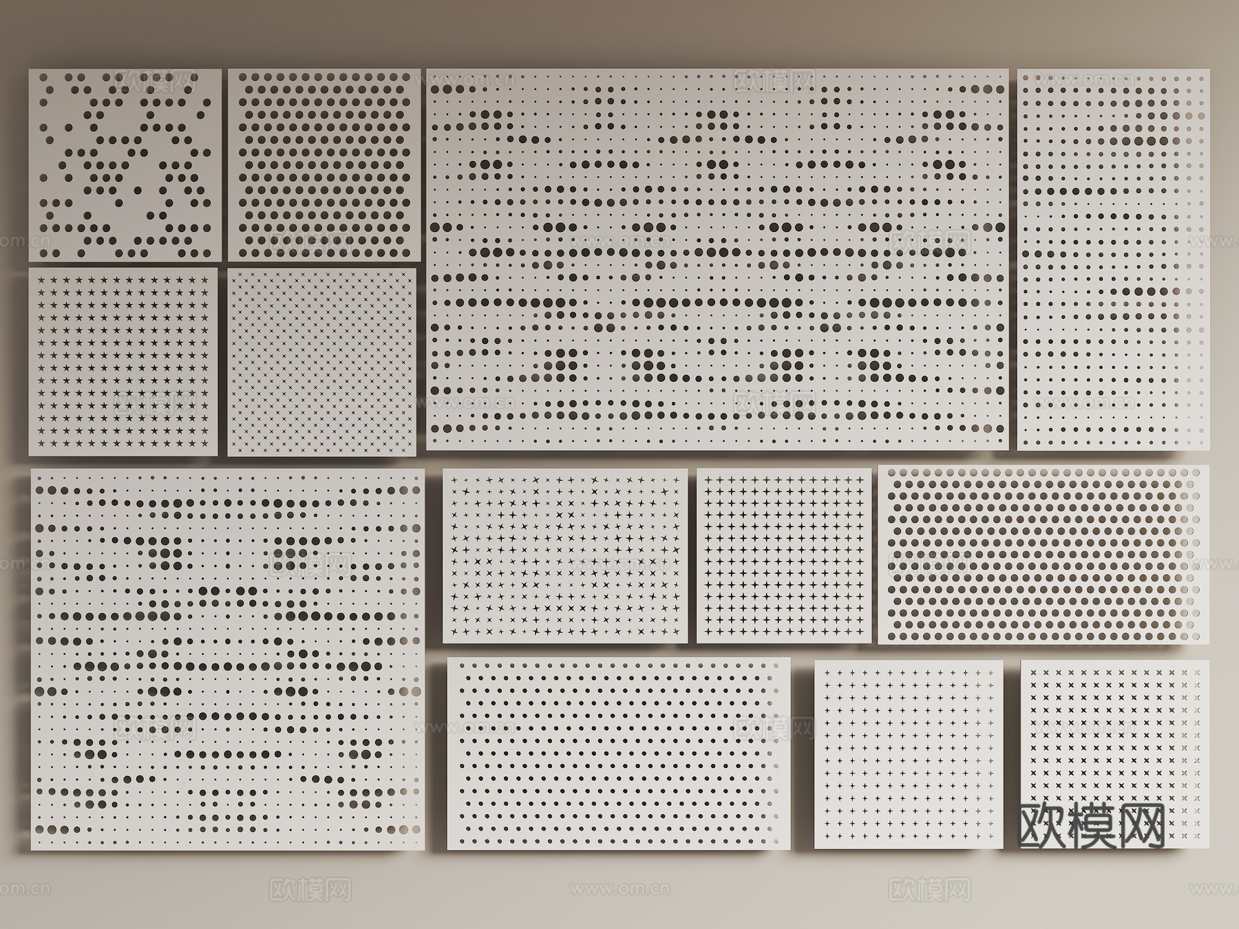 树林渐变孔板 树枝随机渐变孔板 山水穿孔板 山水画孔板 冲孔3d模型