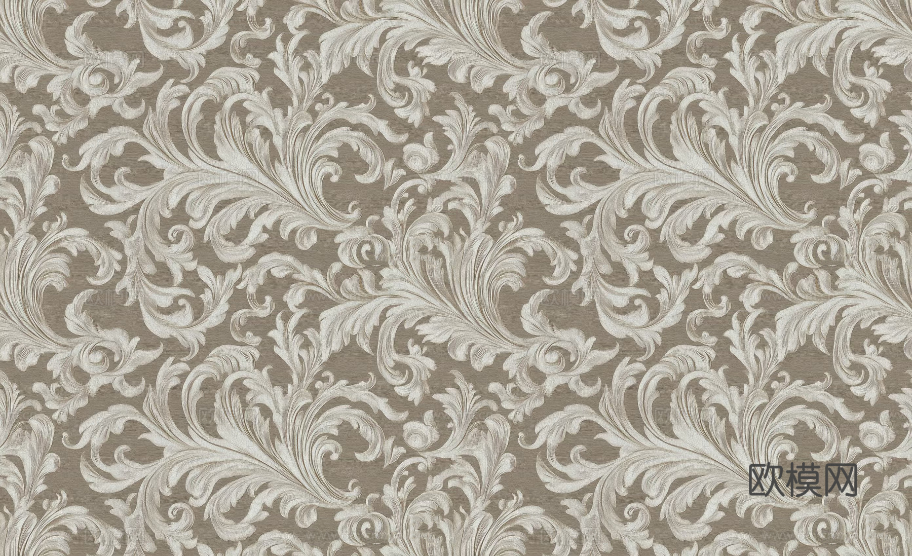 无缝米灰美式花纹墙纸