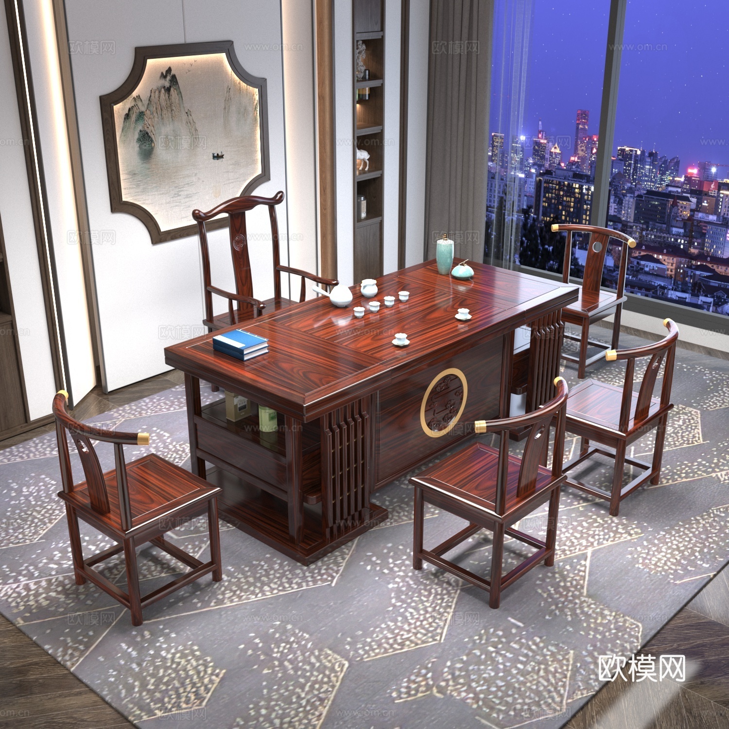 茶台桌椅组合3d模型