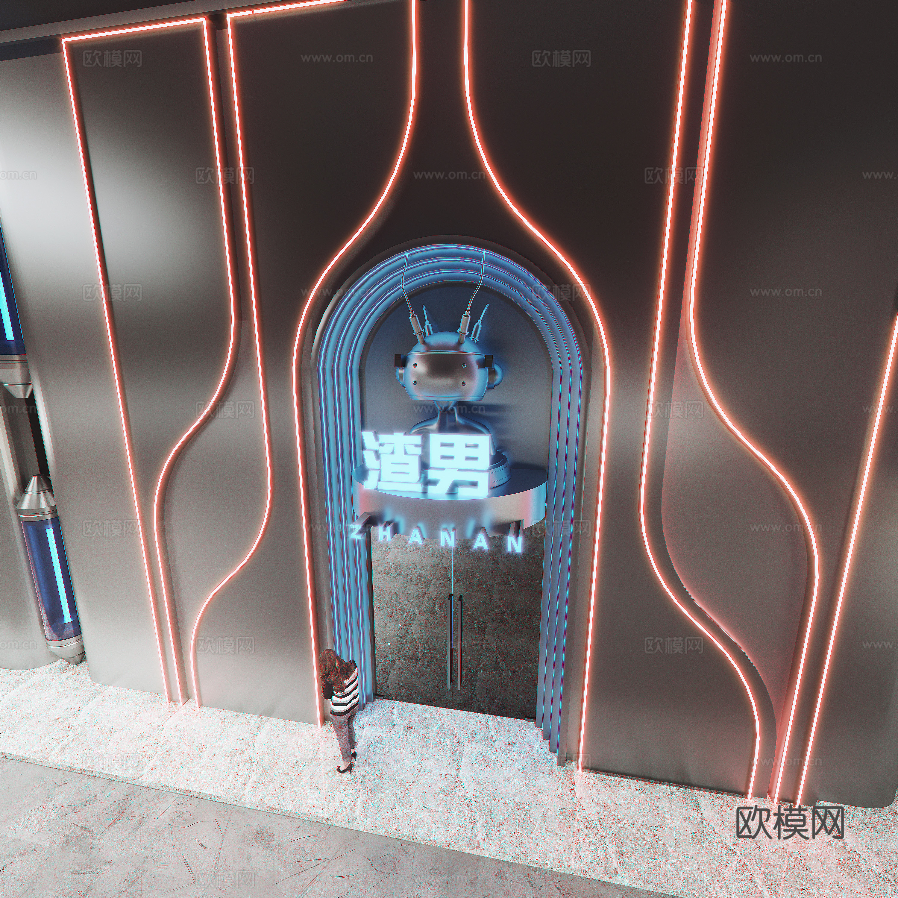 现代服装店门头门面 建筑外观外立面 不锈钢门头  商业门头su模型