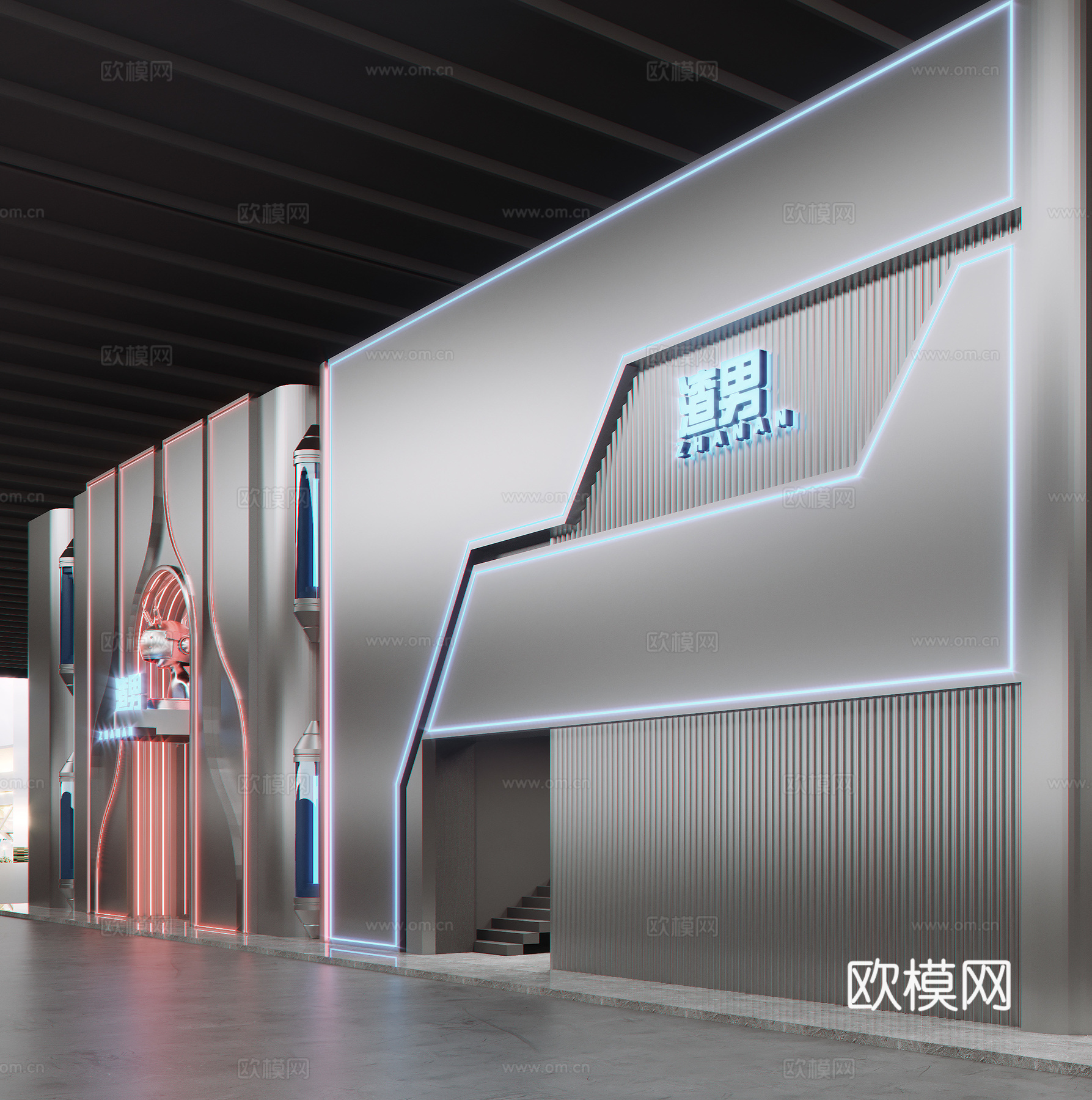 现代服装店门头门面 建筑外观外立面 不锈钢门头  商业门头su模型