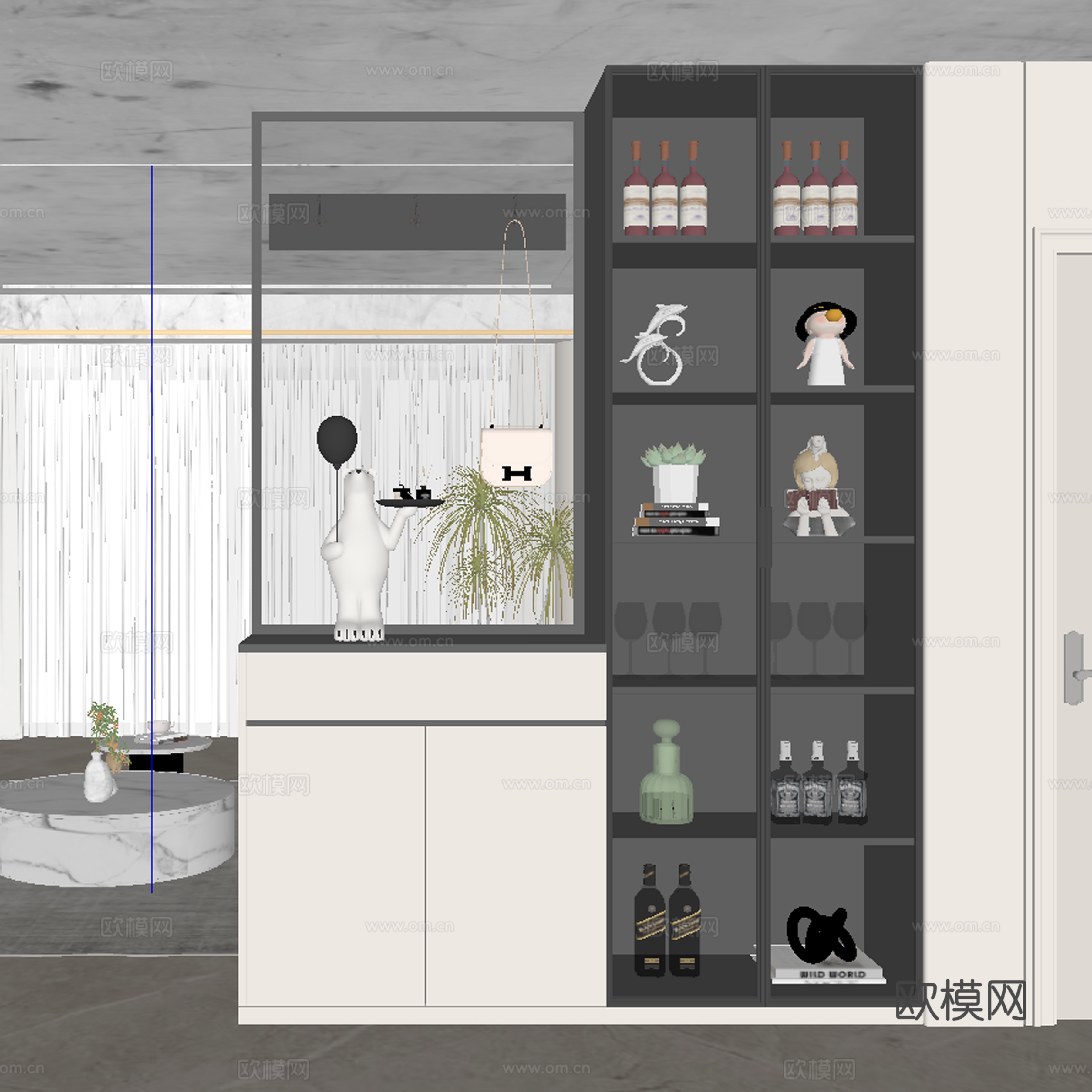 现代玄关柜 隔断su模型