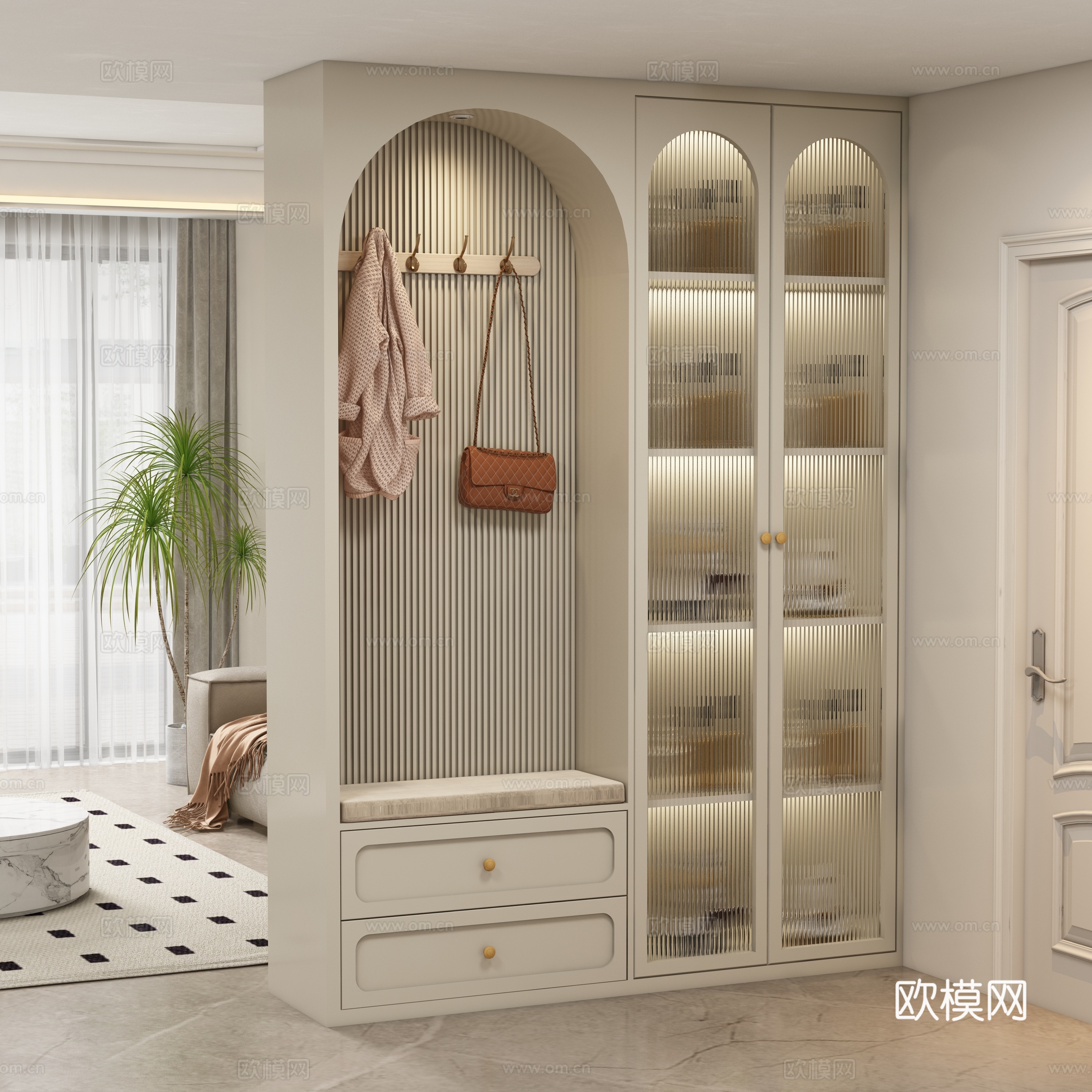 现代玄关柜 隔断su模型