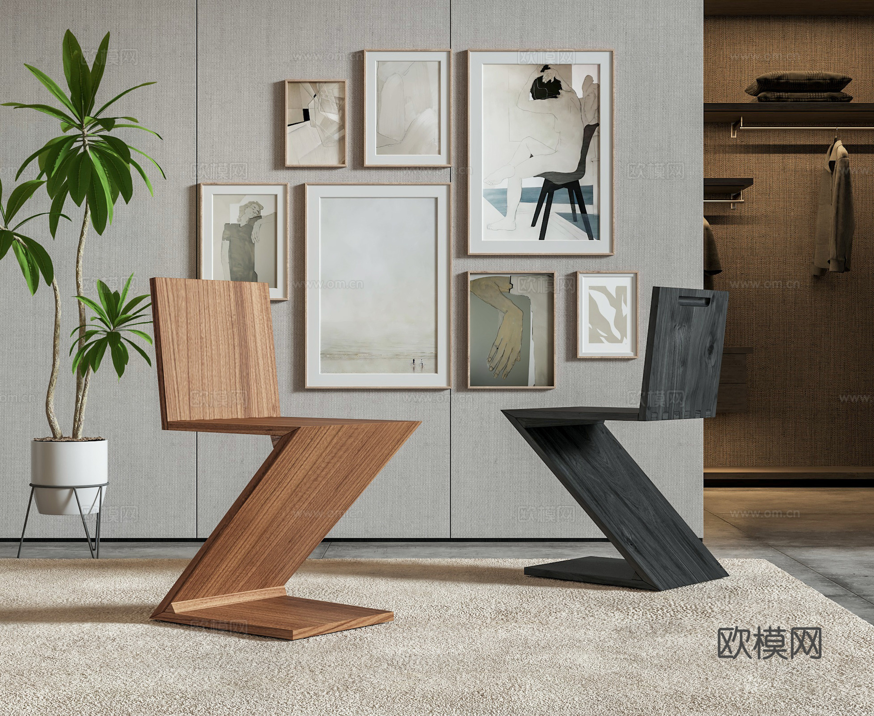 Cassina zig zag椅 餐椅 单椅 照片墙su模型