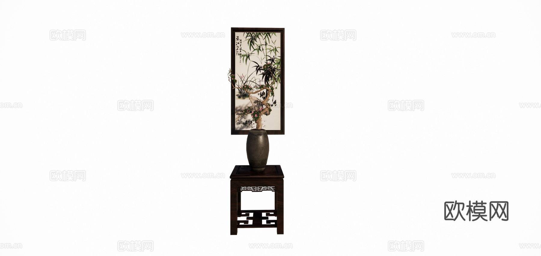 现代新中式花瓶摆件挂画su模型